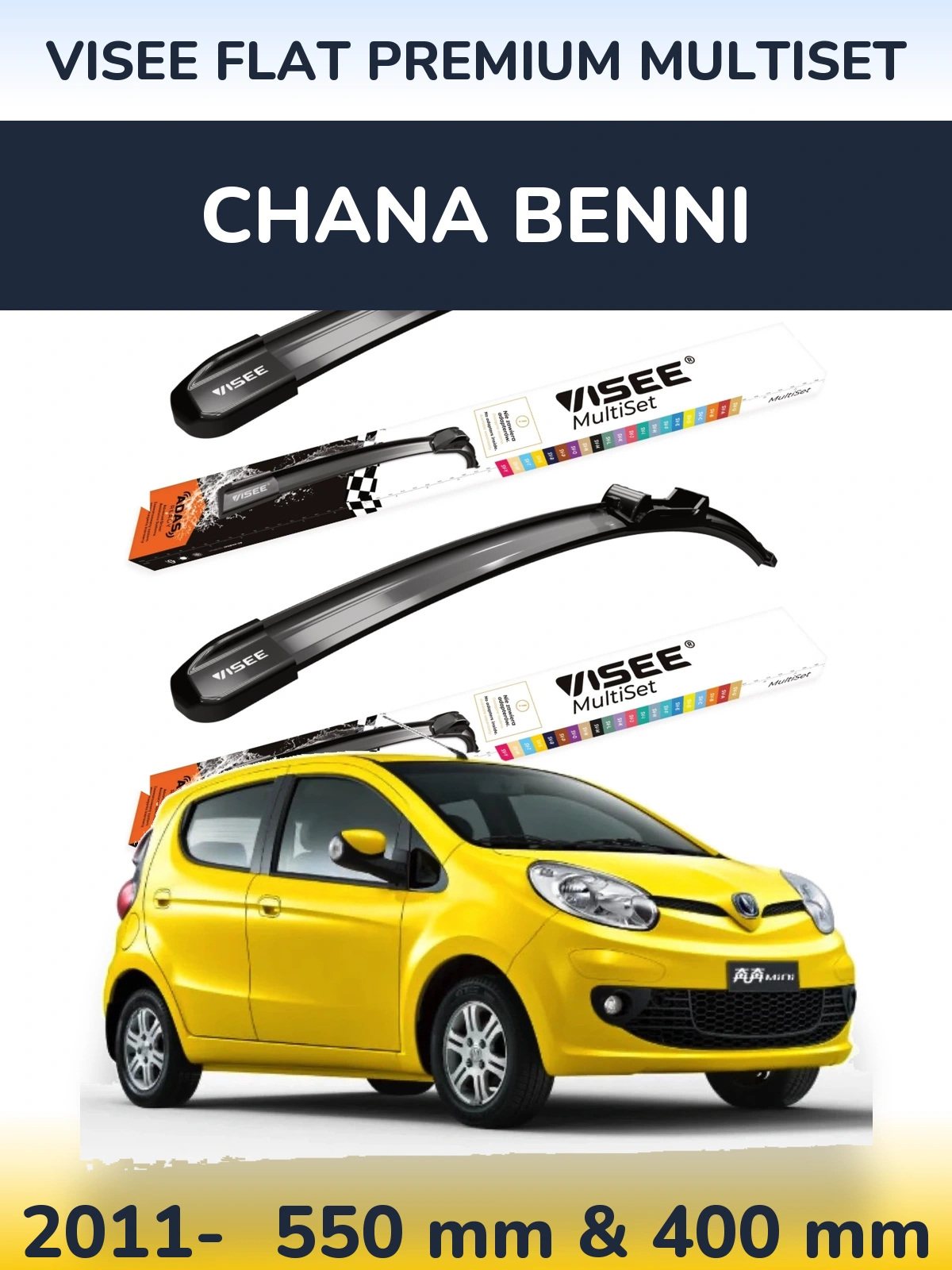 Front wiper blade set VISEE FLAT PREMIUM MultiSet 550 & 400 mm for Chana Benni 2011-2026