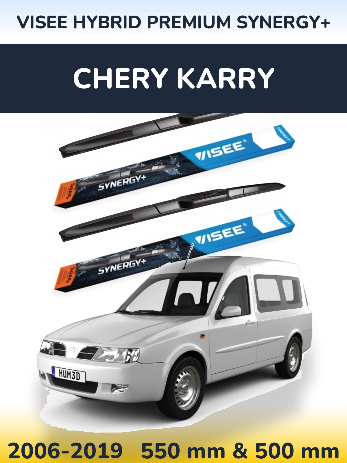 Front wiper blade set VISEE HYBRID PREMIUM SYNERGY+ 550 & 500 mm for Chery Karry 2006-2019