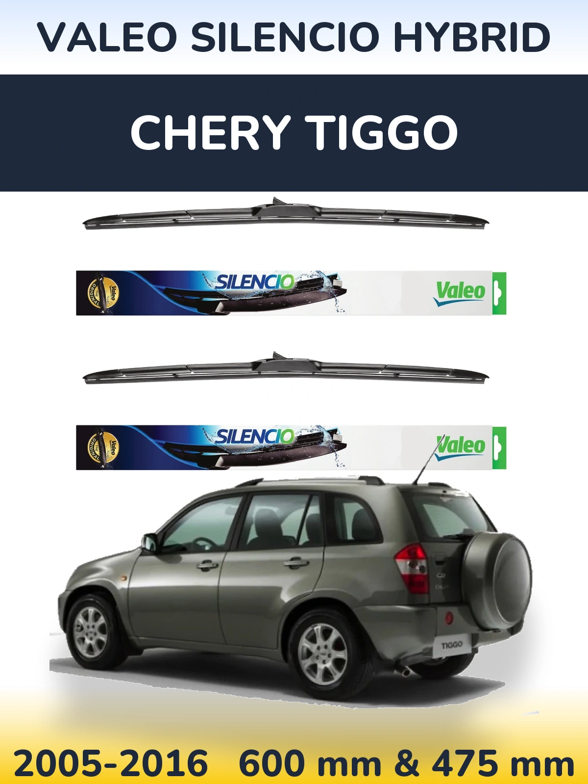 Komplet przednich wycieraczek Valeo Silencio Hybrid 600 & 475 mm do Chery Tiggo 2005-2016