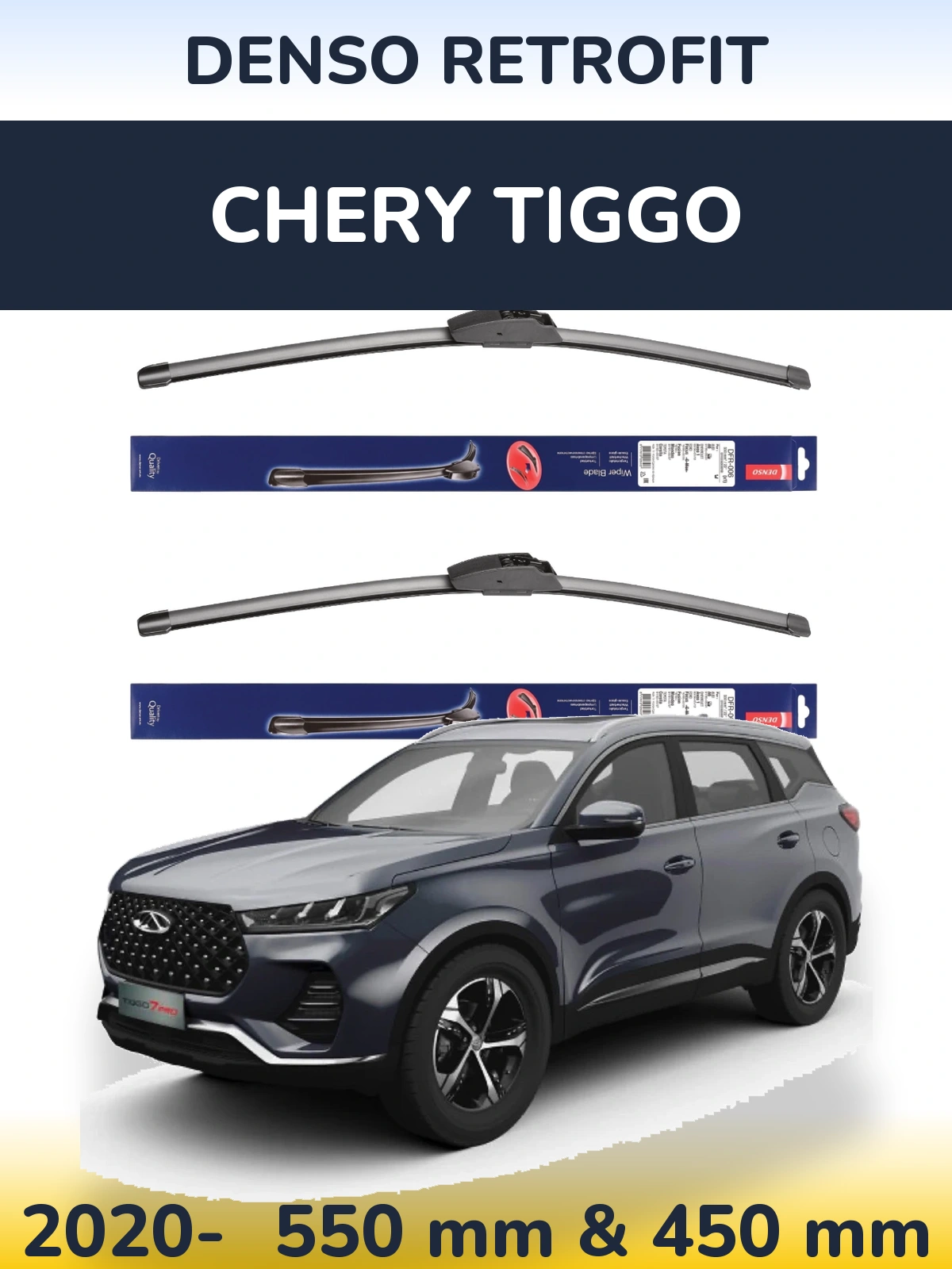Komplet przednich wycieraczek Denso Retrofit 550 & 450 mm do Chery Tiggo 2020-2026