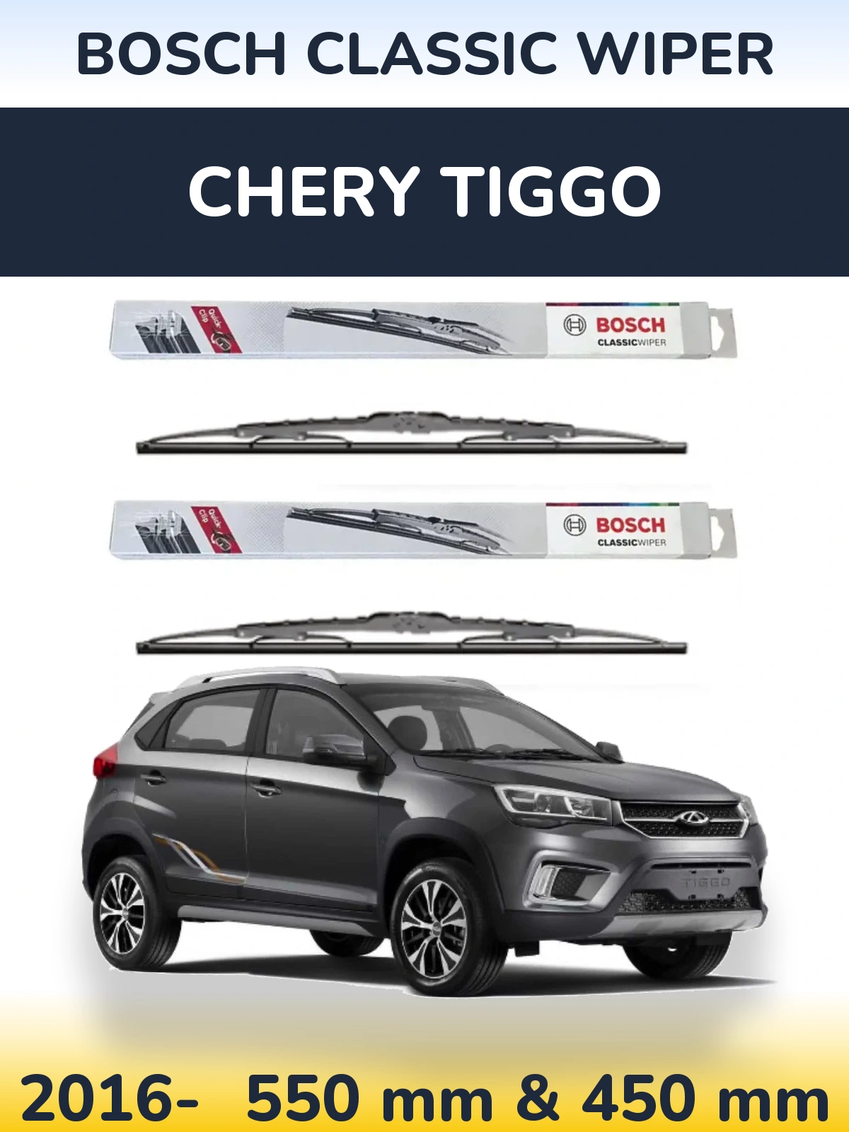Front wiper blade set BOSCH Classic Wiper 550 & 450 mm for Chery Tiggo 2016-2026
