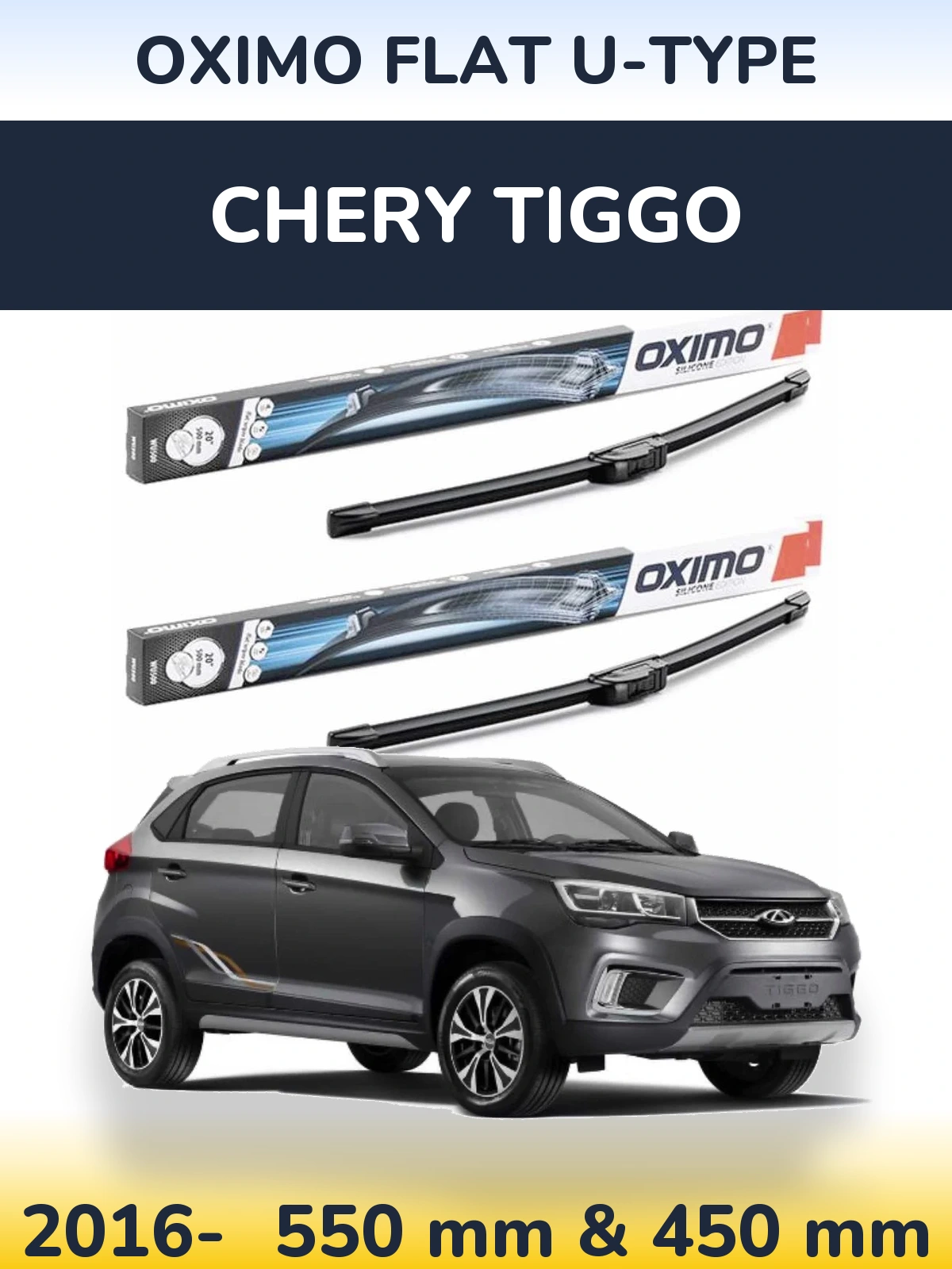 Komplet przednich wycieraczek Oximo Flat U-type 550 & 450 mm do Chery Tiggo 2016-2026