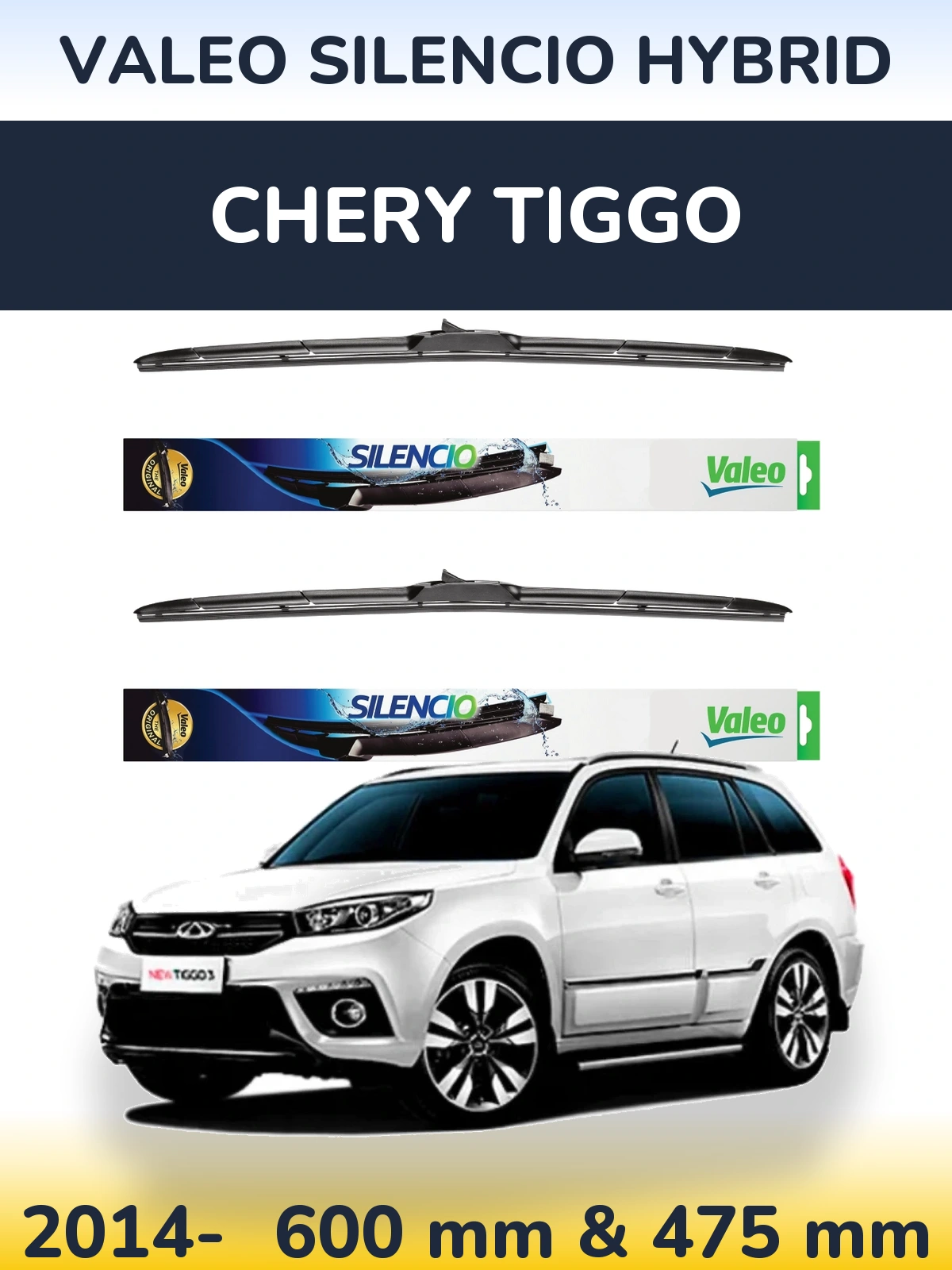 Komplet przednich wycieraczek Valeo Silencio Hybrid 600 & 475 mm do Chery Tiggo 2014-2026