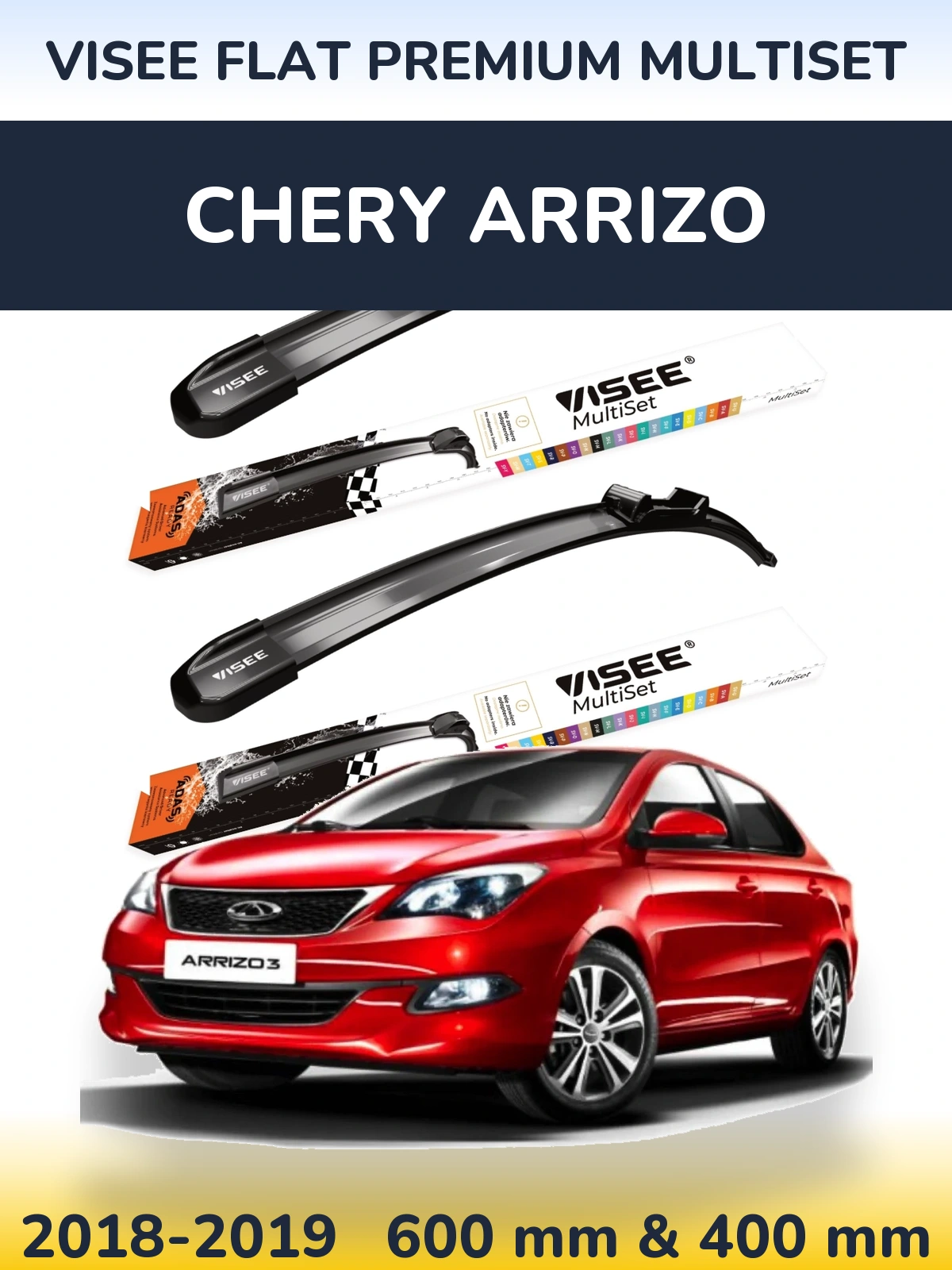 Front wiper blade set VISEE FLAT PREMIUM MultiSet 600 & 400 mm for Chery Arrizo 2018-2019