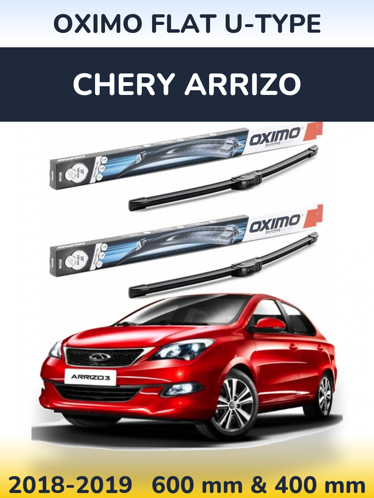 Комплект передніх щіток Oximo Flat U-type 600 & 400 мм для Chery Arrizo 2018-2019