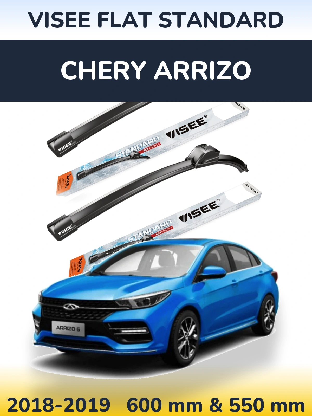Komplet przednich wycieraczek VISEE FLAT STANDARD 600 & 550 mm do Chery Arrizo 2018-2019