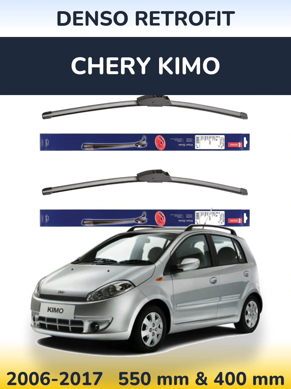 Komplet przednich wycieraczek Denso Retrofit 550 & 400 mm do Chery Kimo 2006-2017