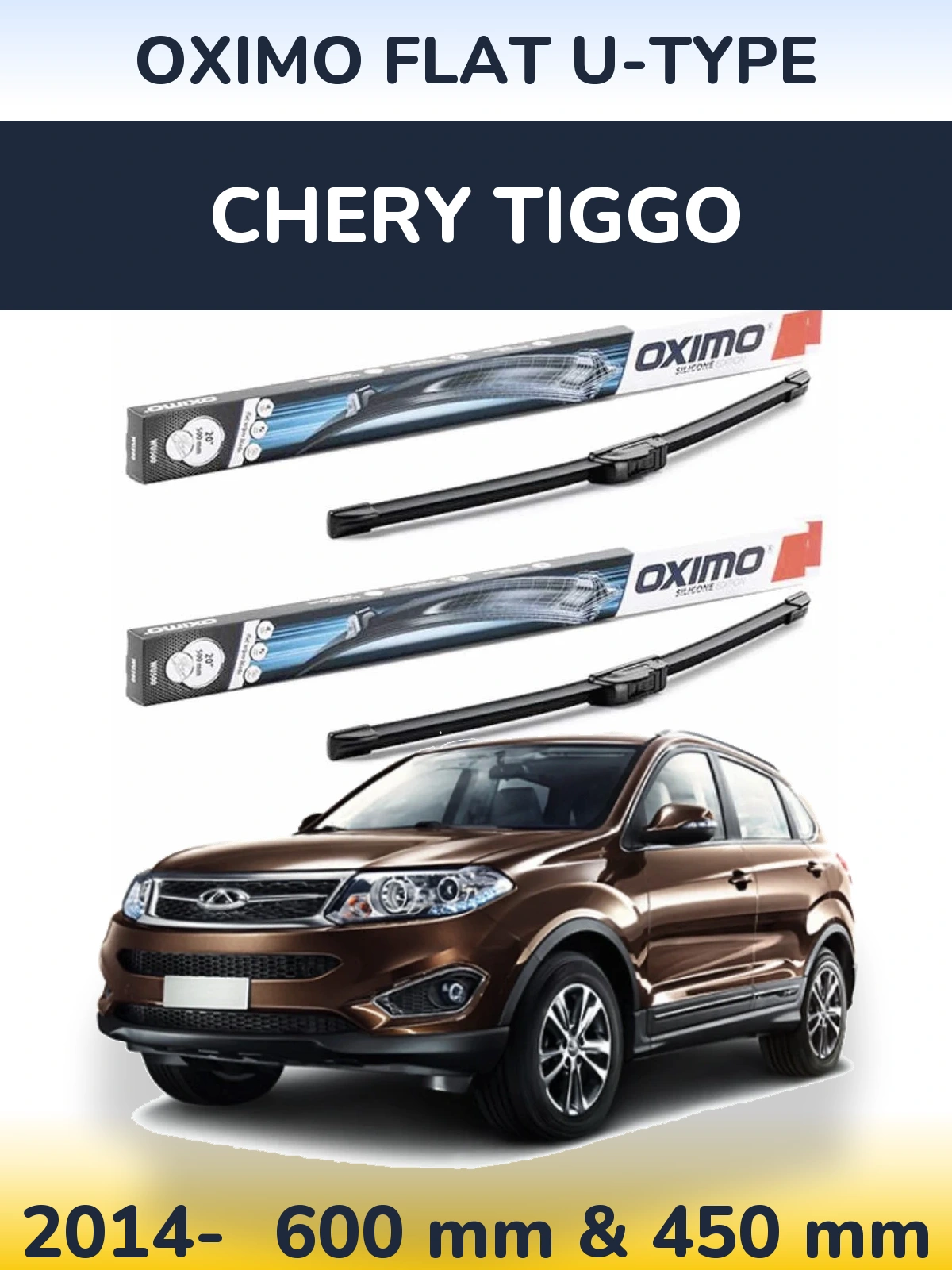 Komplet przednich wycieraczek Oximo Flat U-type 600 & 450 mm do Chery Tiggo 2014-2026