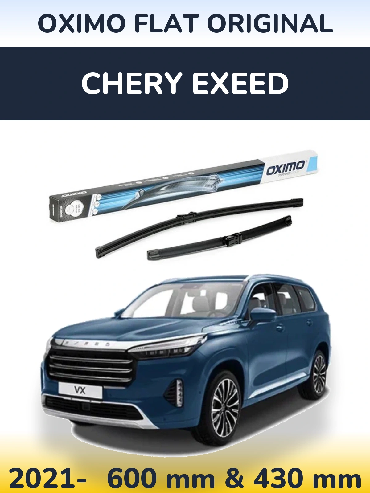 Комплект передних дворников Oximo Flat Original 600 & 400 мм для Chery Exeed 2021-2026