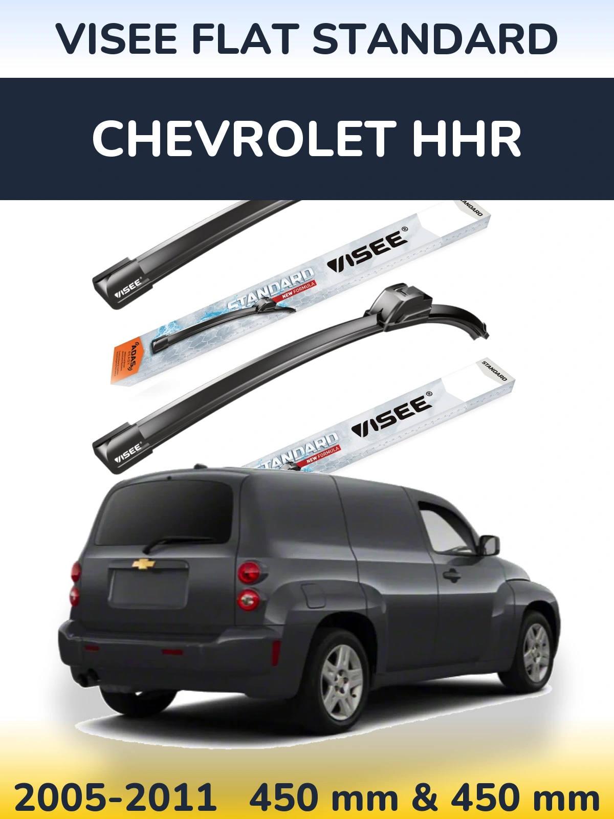 Front wiper blade set VISEE FLAT STANDARD 450 & 450 mm for Chevrolet HHR 2005-2011
