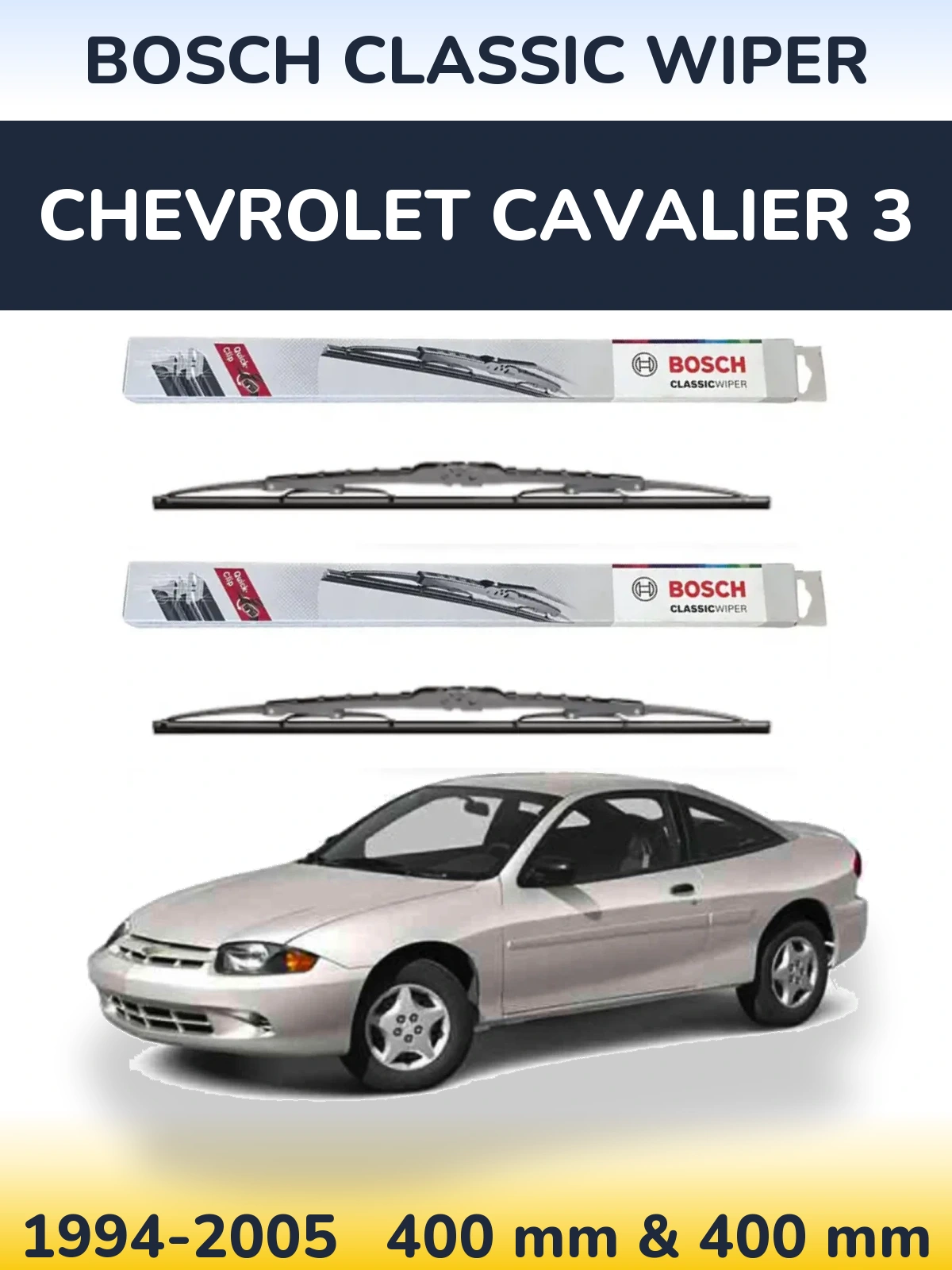 Front wiper blade set BOSCH Classic Wiper 400 & 400 mm for Chevrolet Cavalier 3 1994-2005
