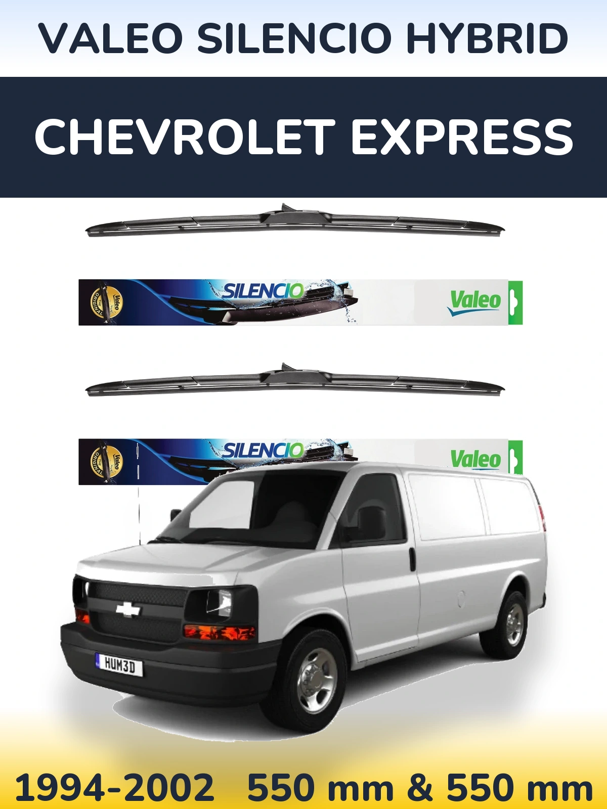 Front wiper blade set Valeo Silencio Hybrid 550 & 550 mm for Chevrolet Express 1994-2002