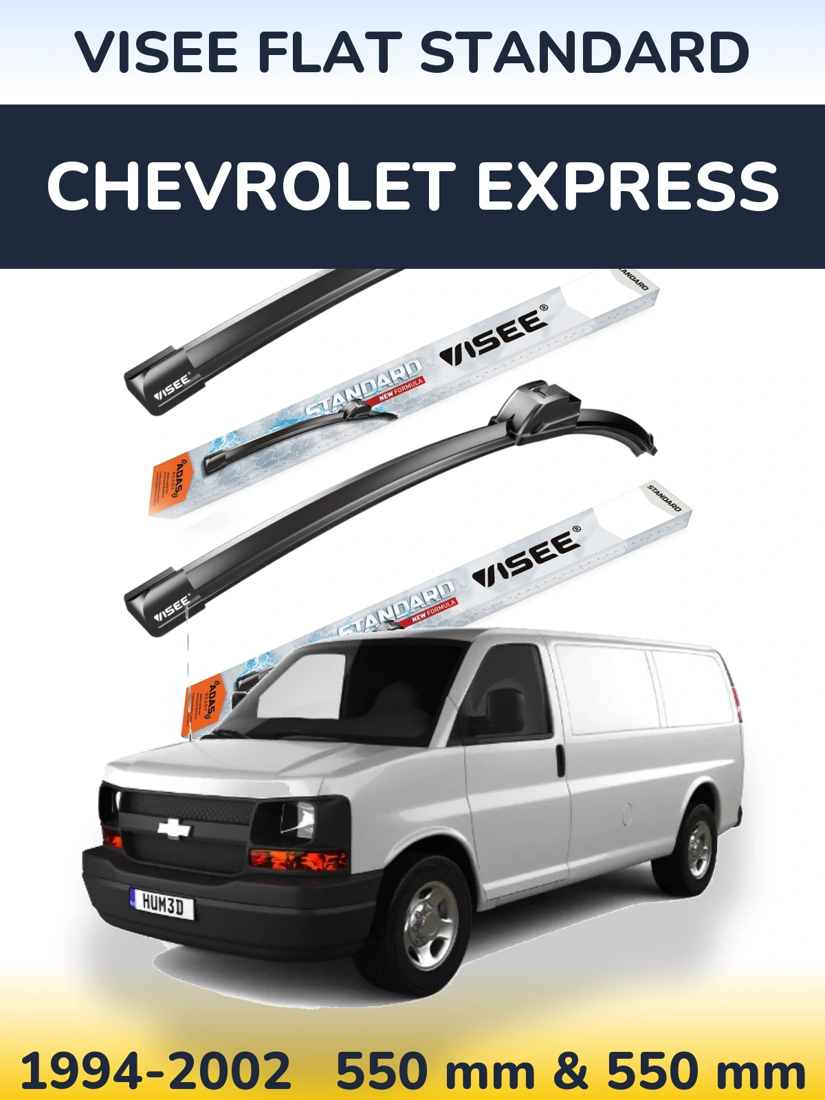 Front wiper blade set VISEE FLAT STANDARD 550 & 550 mm for Chevrolet Express 1994-2002