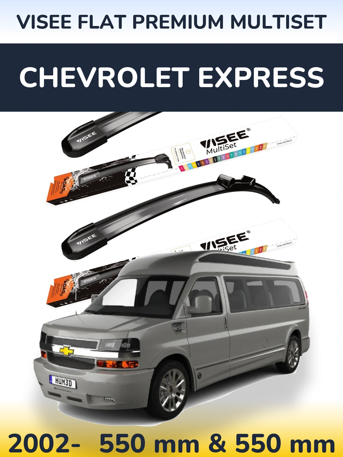 Комплект передних дворников VISEE FLAT PREMIUM MultiSet 550 & 550 мм для Chevrolet Express 2002-2026