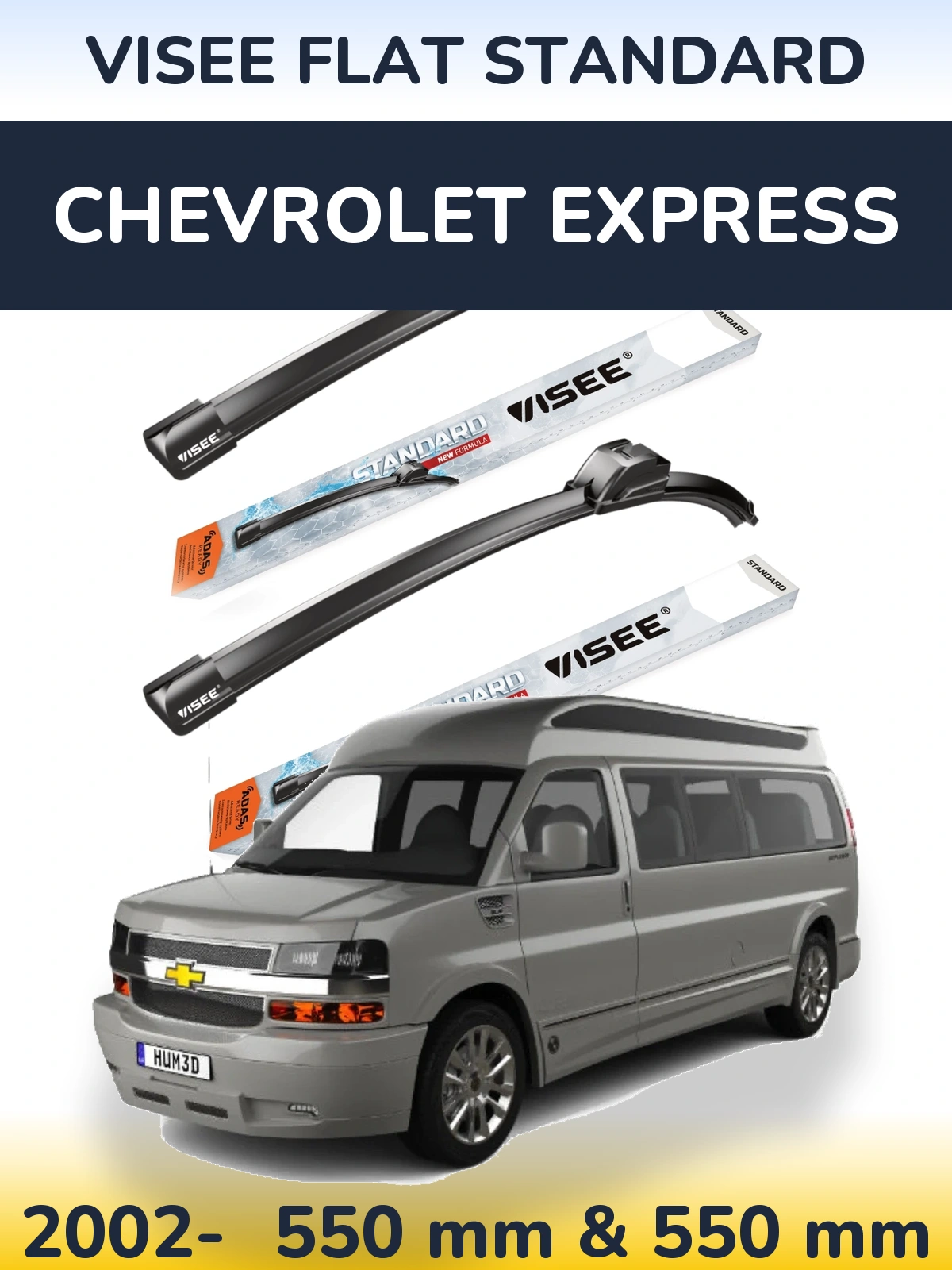 Комплект передних дворников VISEE FLAT STANDARD 550 & 550 мм для Chevrolet Express 2002-2026