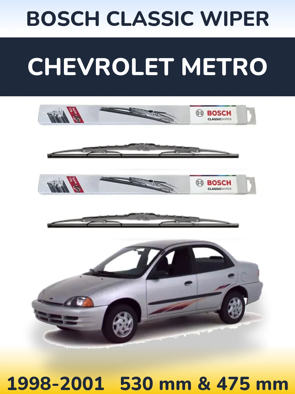 Комплект передніх щіток BOSCH Classic Wiper 530 & 475 мм для Chevrolet Metro 1998-2001