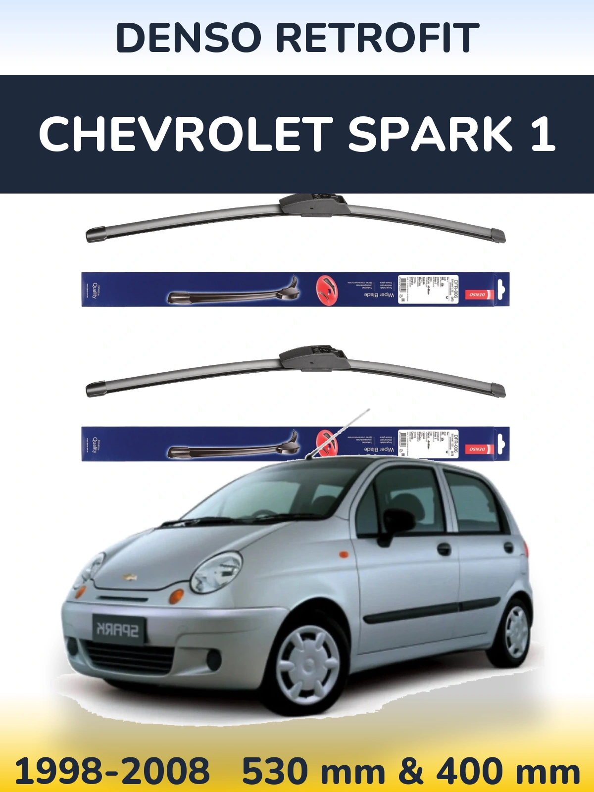 Front wiper blade set Denso Retrofit 530 & 400 mm for Chevrolet Spark 1 1998-2008