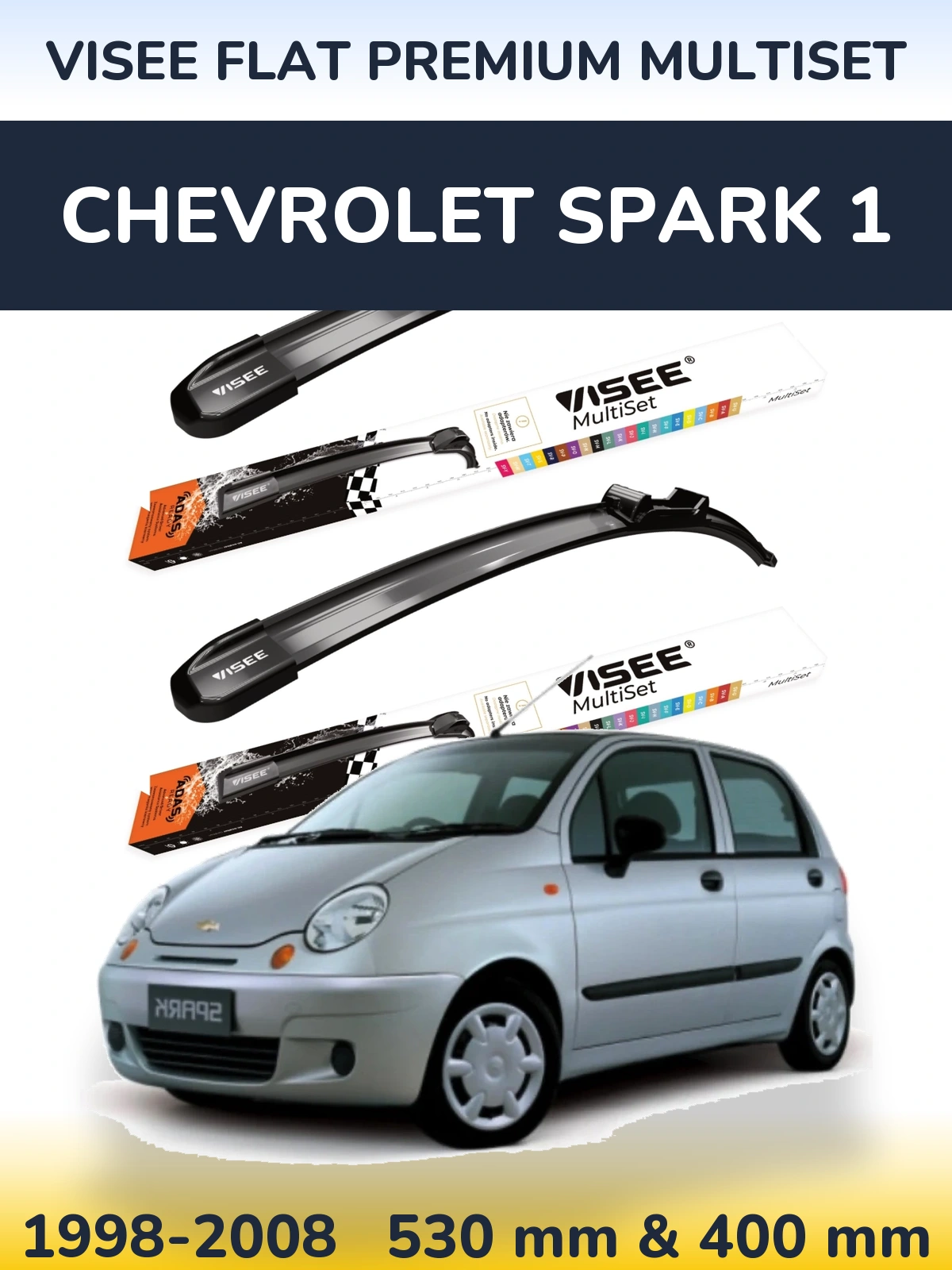 Komplet przednich wycieraczek VISEE FLAT PREMIUM MultiSet 530 & 400 mm do Chevrolet Spark 1 1998-2008