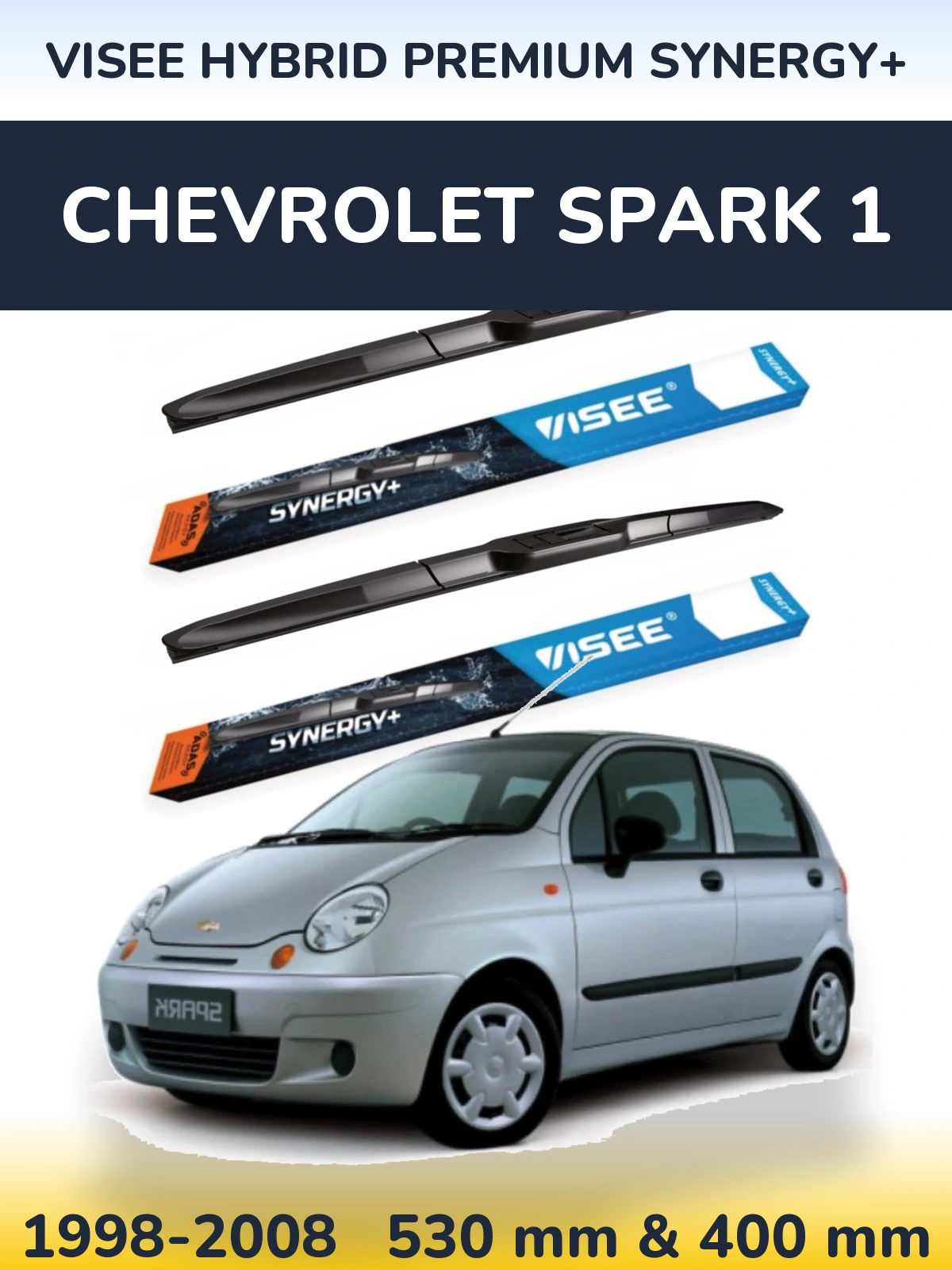 Front wiper blade set VISEE HYBRID PREMIUM SYNERGY+ 530 & 400 mm for Chevrolet Spark 1 1998-2008