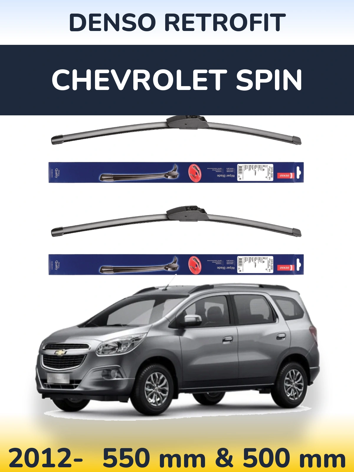 Komplet przednich wycieraczek Denso Retrofit 550 & 500 mm do Chevrolet Spin 2012-2026