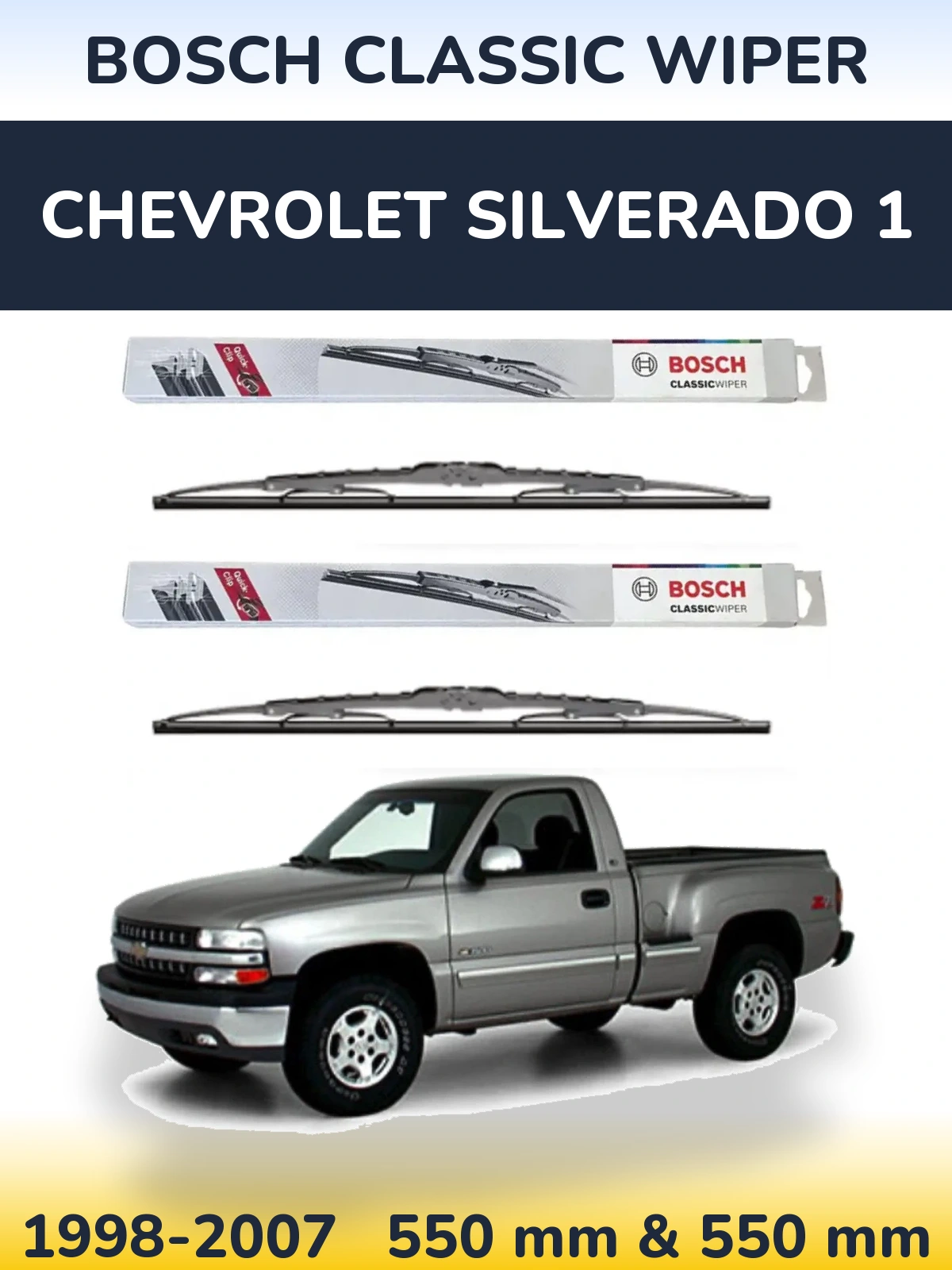 Front wiper blade set BOSCH Classic Wiper 550 & 550 mm for Chevrolet Silverado 1 1998-2007