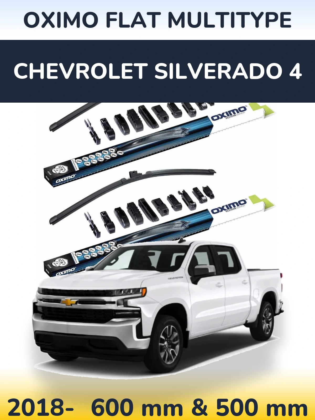 Комплект передних дворников Oximo Flat MultiТипe 600 & 500 мм для Chevrolet Silverado 4 2018-2026