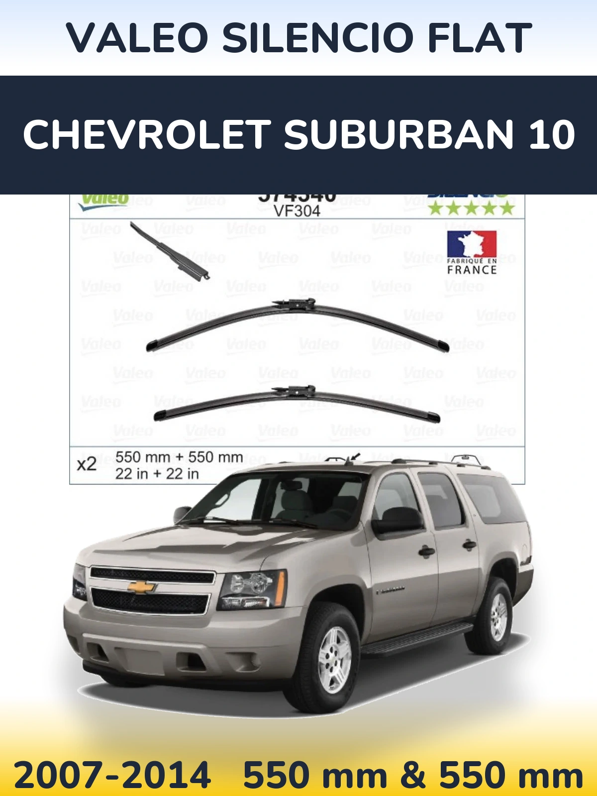Front wiper blade set Valeo Silencio Flat 550 & 550 mm for Chevrolet Suburban 10 2007-2014