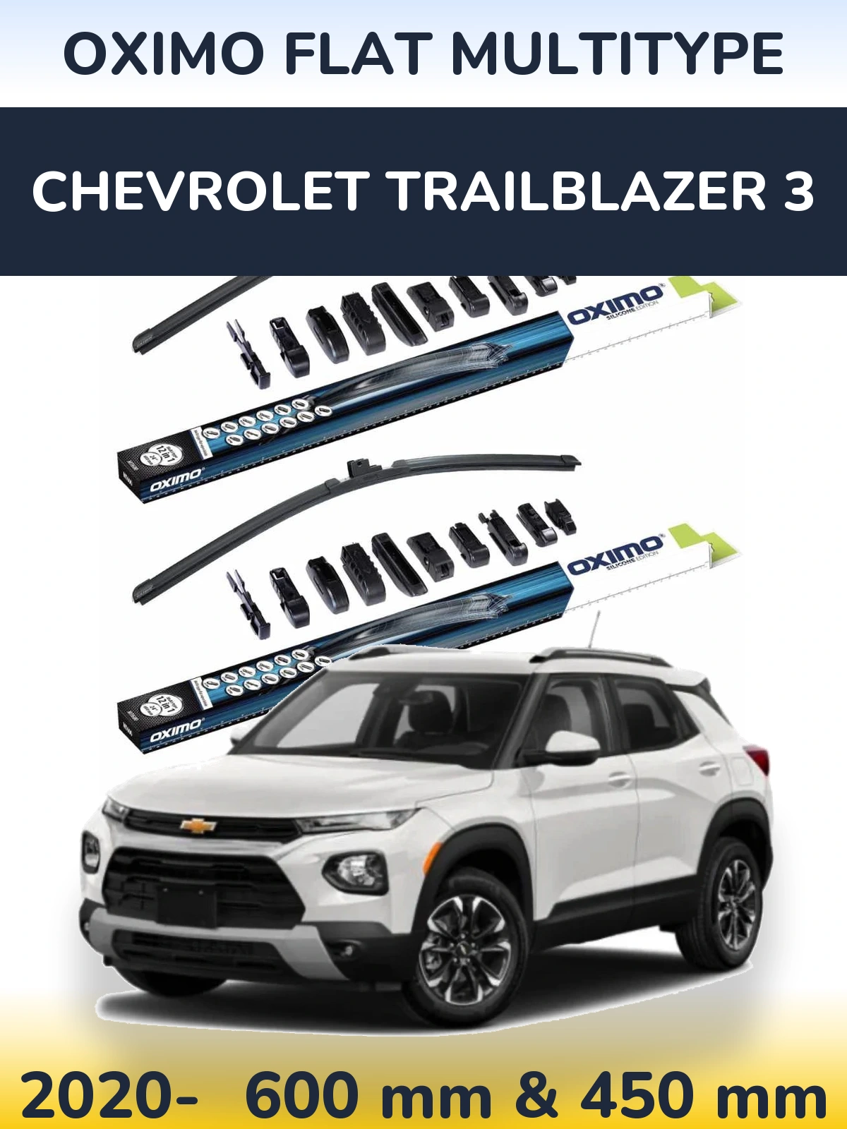 Комплект передних дворников Oximo Flat MultiТипe 600 & 450 мм для Chevrolet TrailBlazer 3 2020-2026