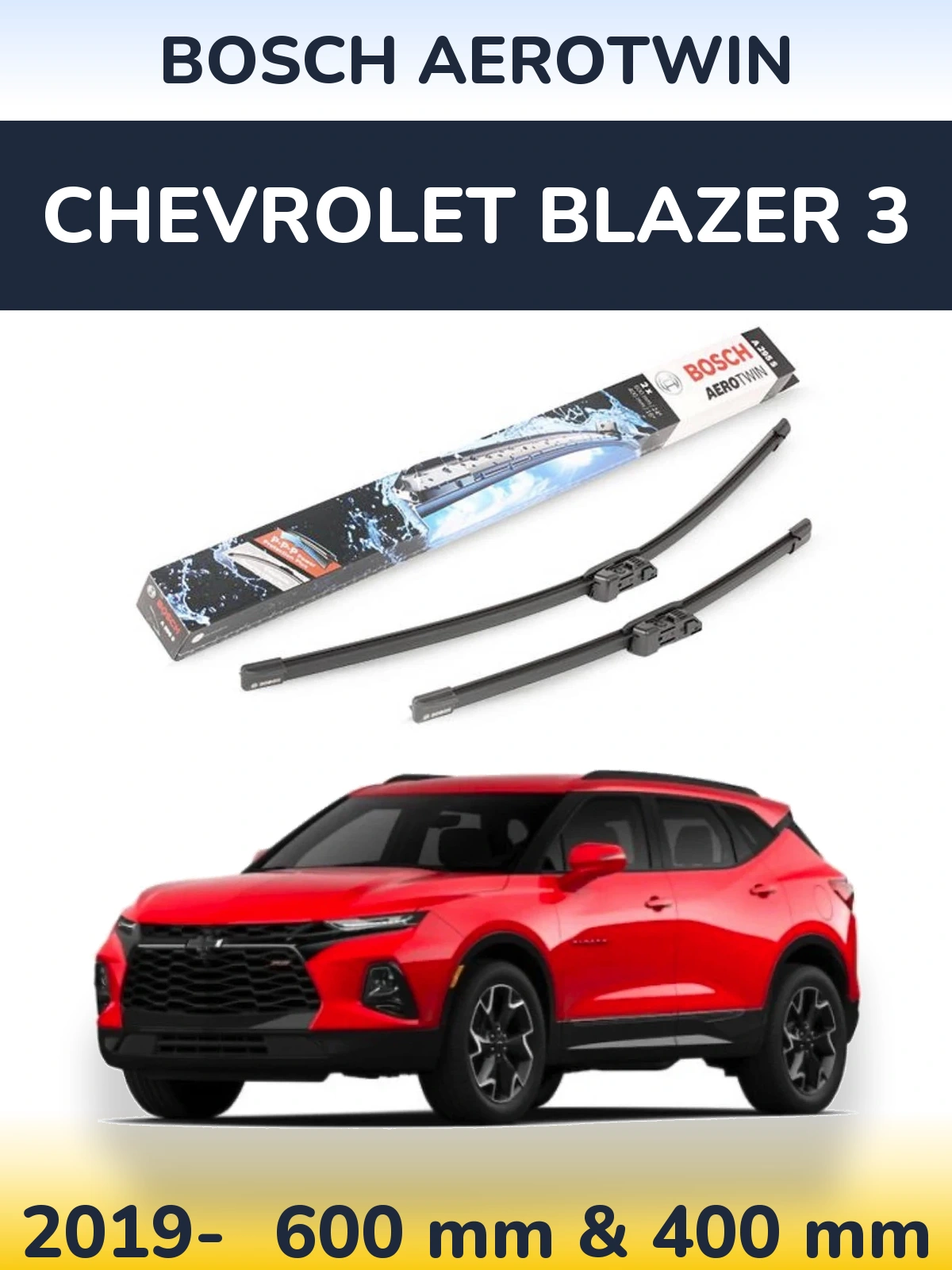 Комплект передніх щіток BOSCH AeroTwin 600 & 400 мм для Chevrolet Blazer 3 2019-2026