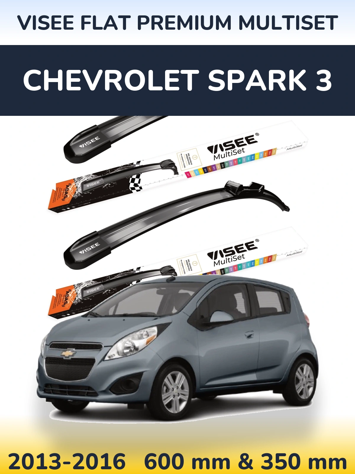 Komplet przednich wycieraczek VISEE FLAT PREMIUM MultiSet 600 & 350 mm do Chevrolet Spark 3 2013-2016
