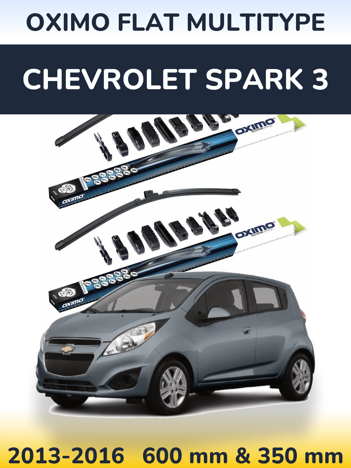Front wiper blade set Oximo Flat MultiTypee 600 & 350 mm for Chevrolet Spark 3 2013-2016
