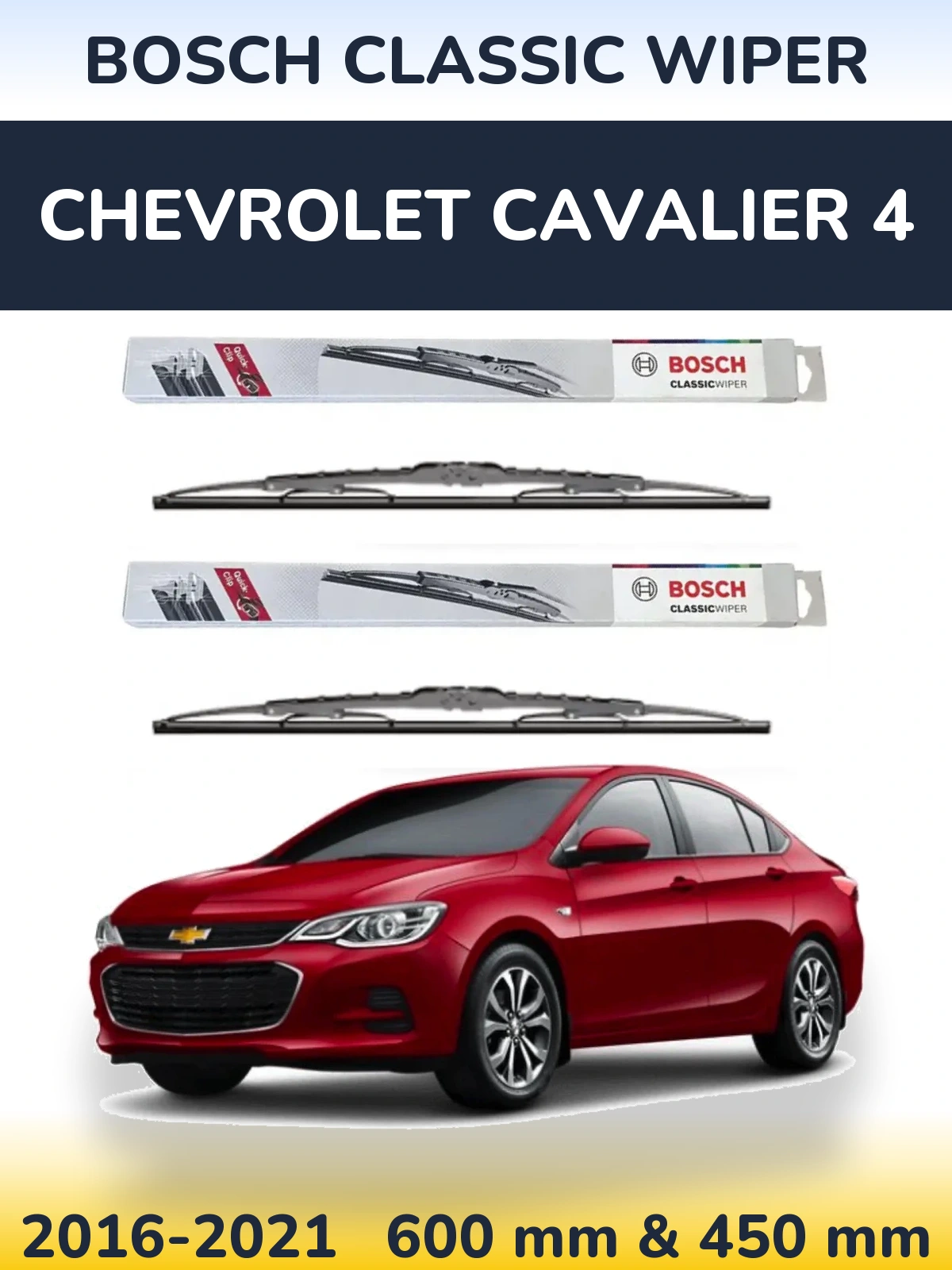 Комплект передних дворников BOSCH Classic Wiper 600 & 450 мм для Chevrolet Cavalier 4 2016-2021
