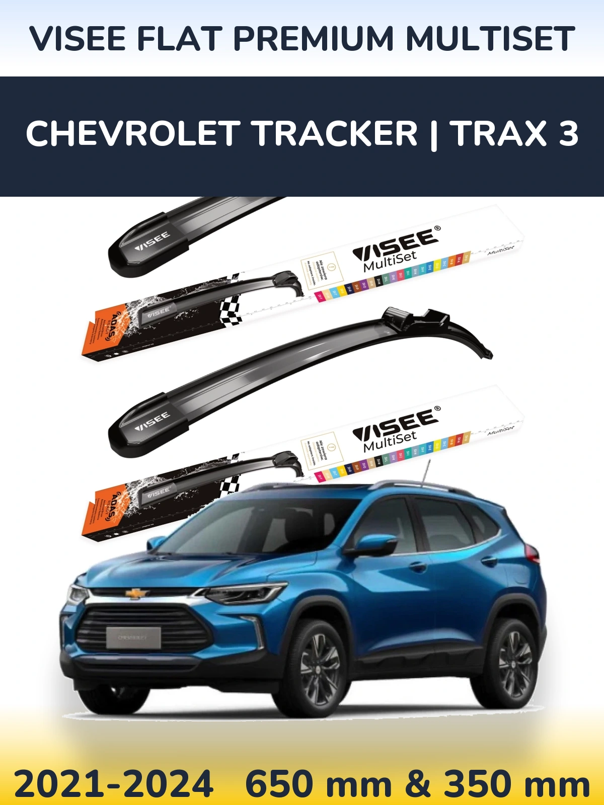 Komplet przednich wycieraczek VISEE FLAT PREMIUM MultiSet 650 & 350 mm do Chevrolet Tracker | Trax 3 2021-2024