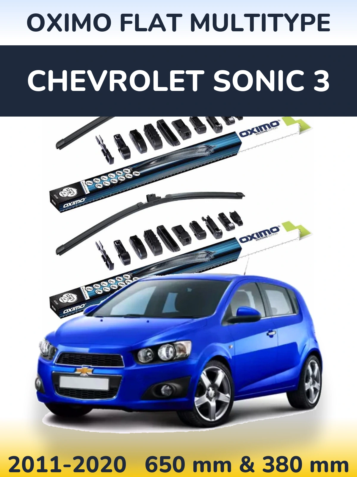 Комплект передніх щіток Oximo Flat MultiТипe 650 & 380 мм для Chevrolet Sonic 3 2011-2020