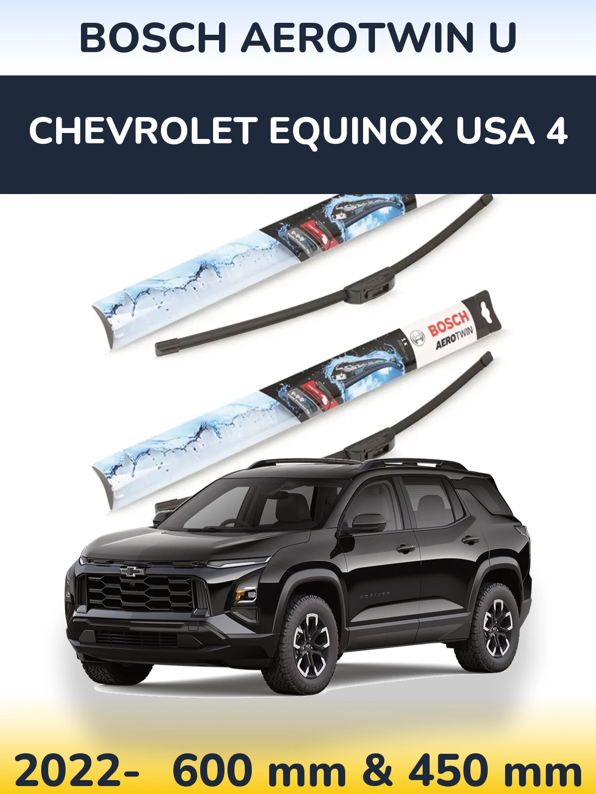 Front wiper blade set BOSCH AeroTwin U 600 & 450 mm for Chevrolet Equinox USA 4 2022-2026