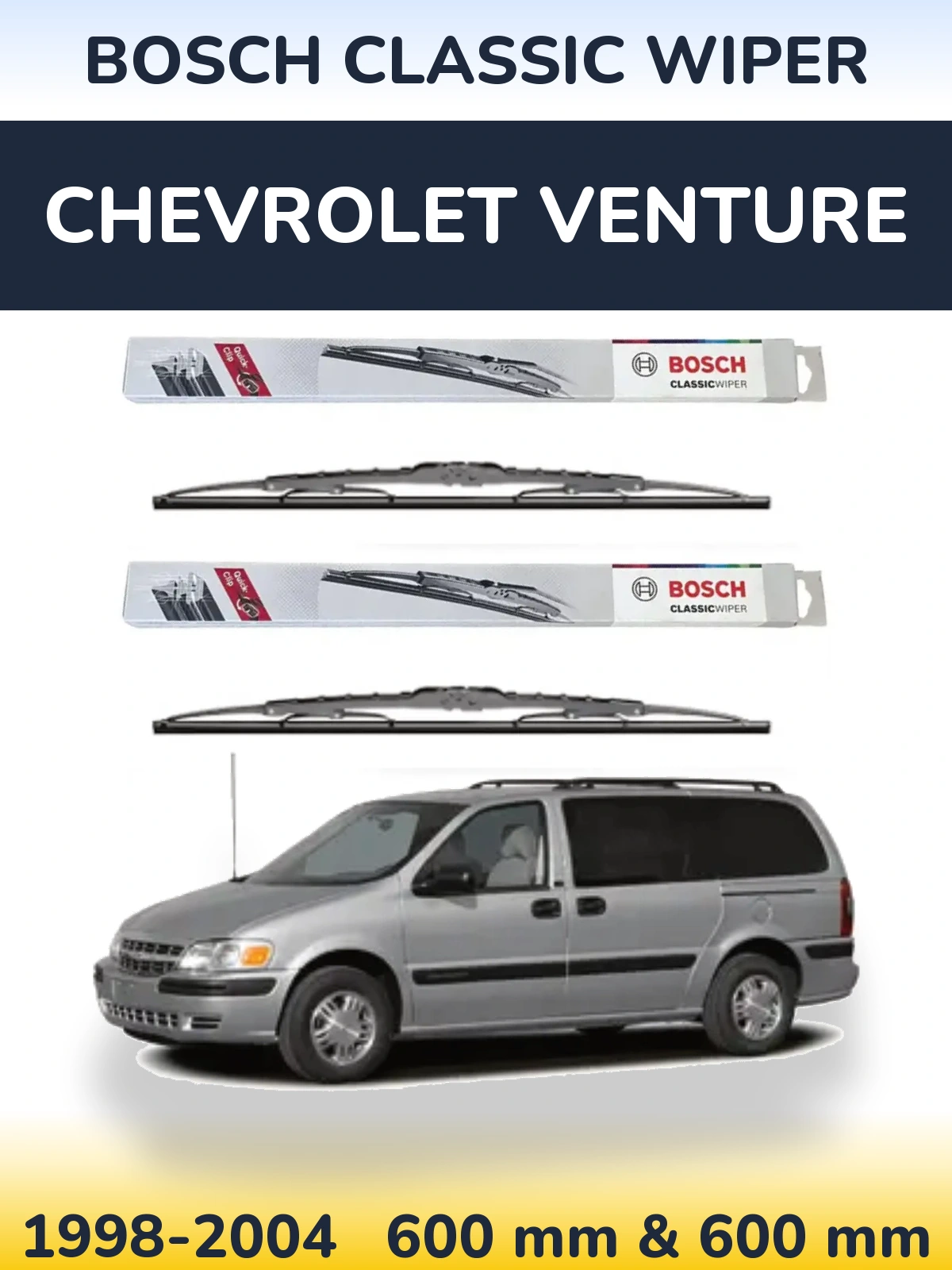 Front wiper blade set BOSCH Classic Wiper 600 & 600 mm for Chevrolet Venture 1998-2004