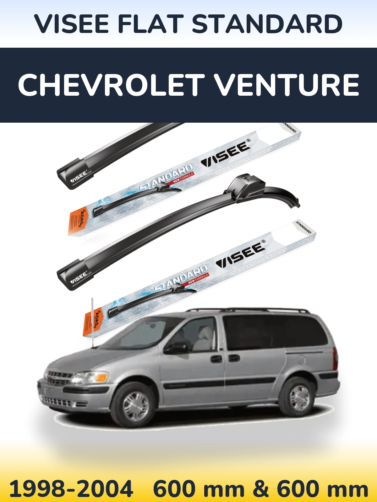 Front wiper blade set VISEE FLAT STANDARD 600 & 600 mm for Chevrolet Venture 1998-2004