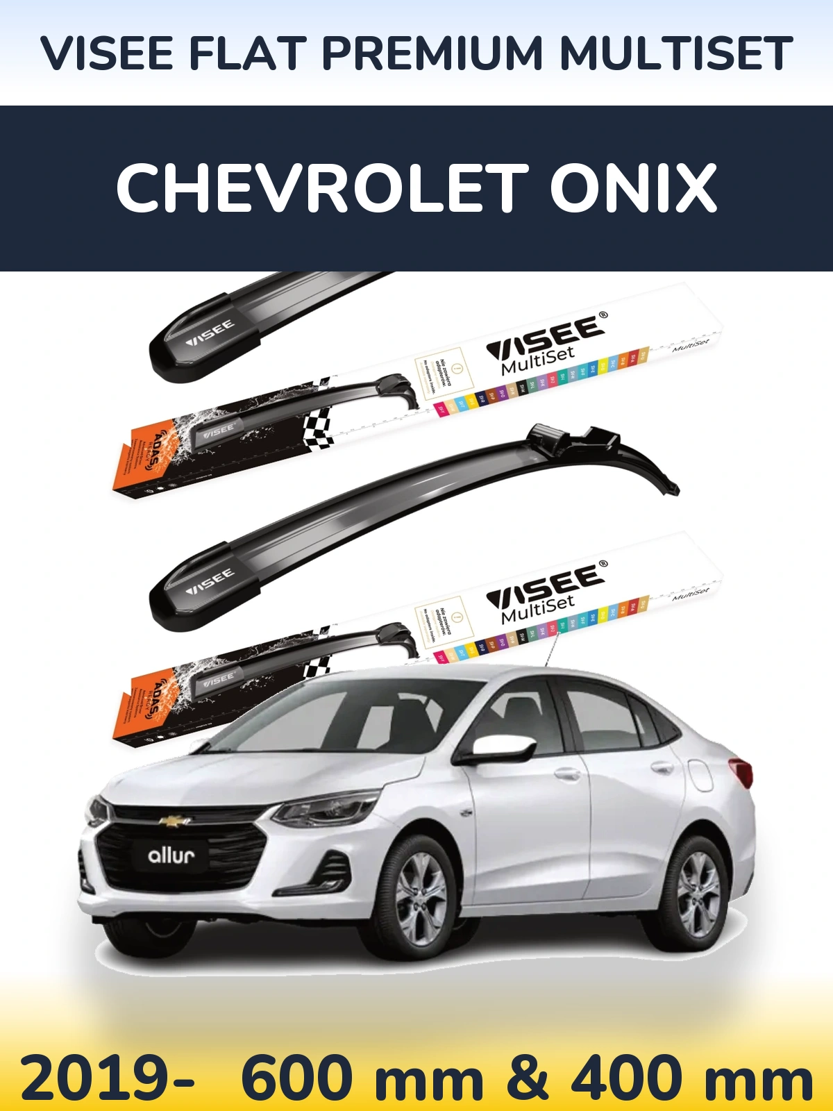 Комплект передніх щіток VISEE FLAT PREMIUM MultiSet 600 & 400 мм для Chevrolet Onix 2019-2026