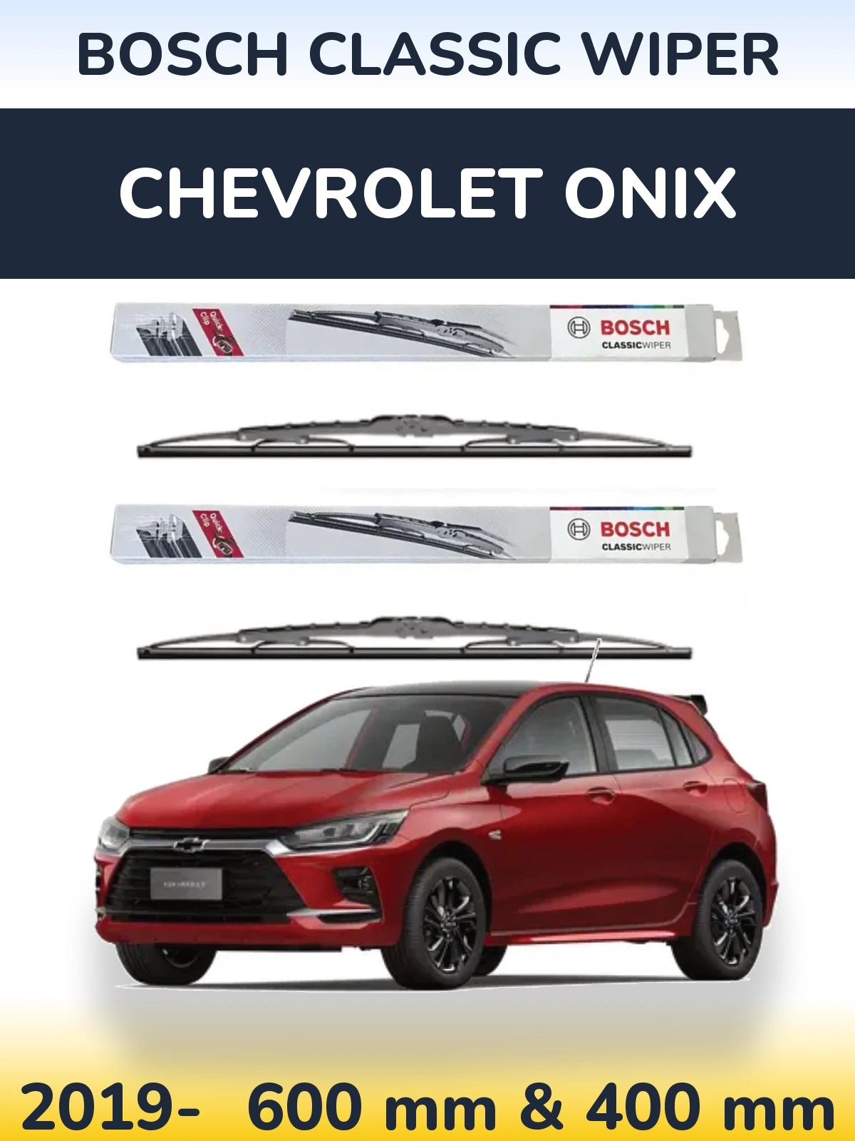 Комплект передних дворников BOSCH Classic Wiper 600 & 400 мм для Chevrolet Onix 2019-2026
