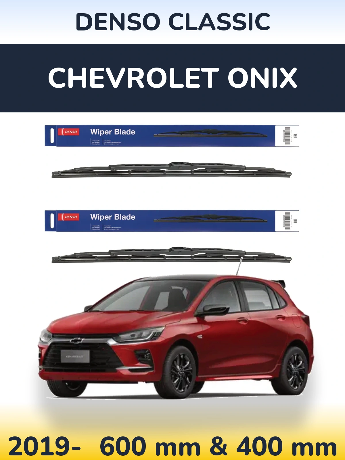 Front wiper blade set Denso Classic 600 & 400 mm for Chevrolet Onix 2019-2026