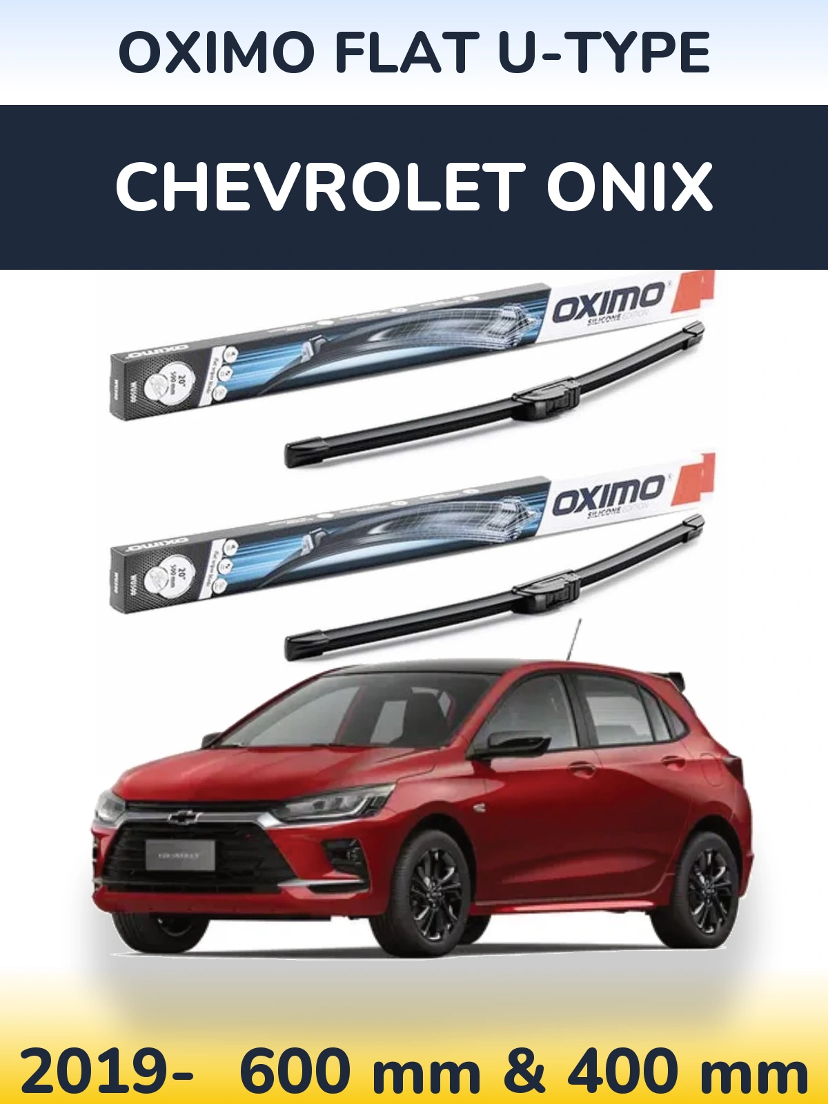 Front wiper blade set Oximo Flat U-type 600 & 400 mm for Chevrolet Onix 2019-2026
