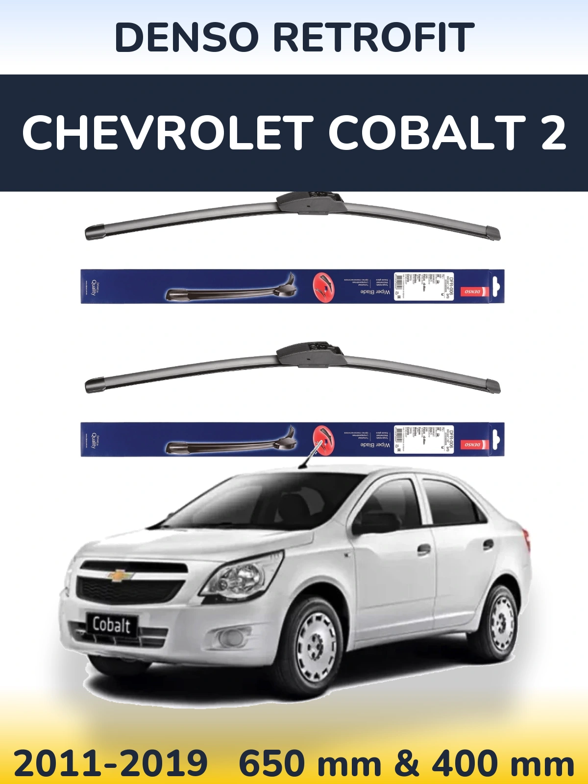 Front wiper blade set Denso Retrofit 650 & 400 mm for Chevrolet Cobalt 2 2011-2019
