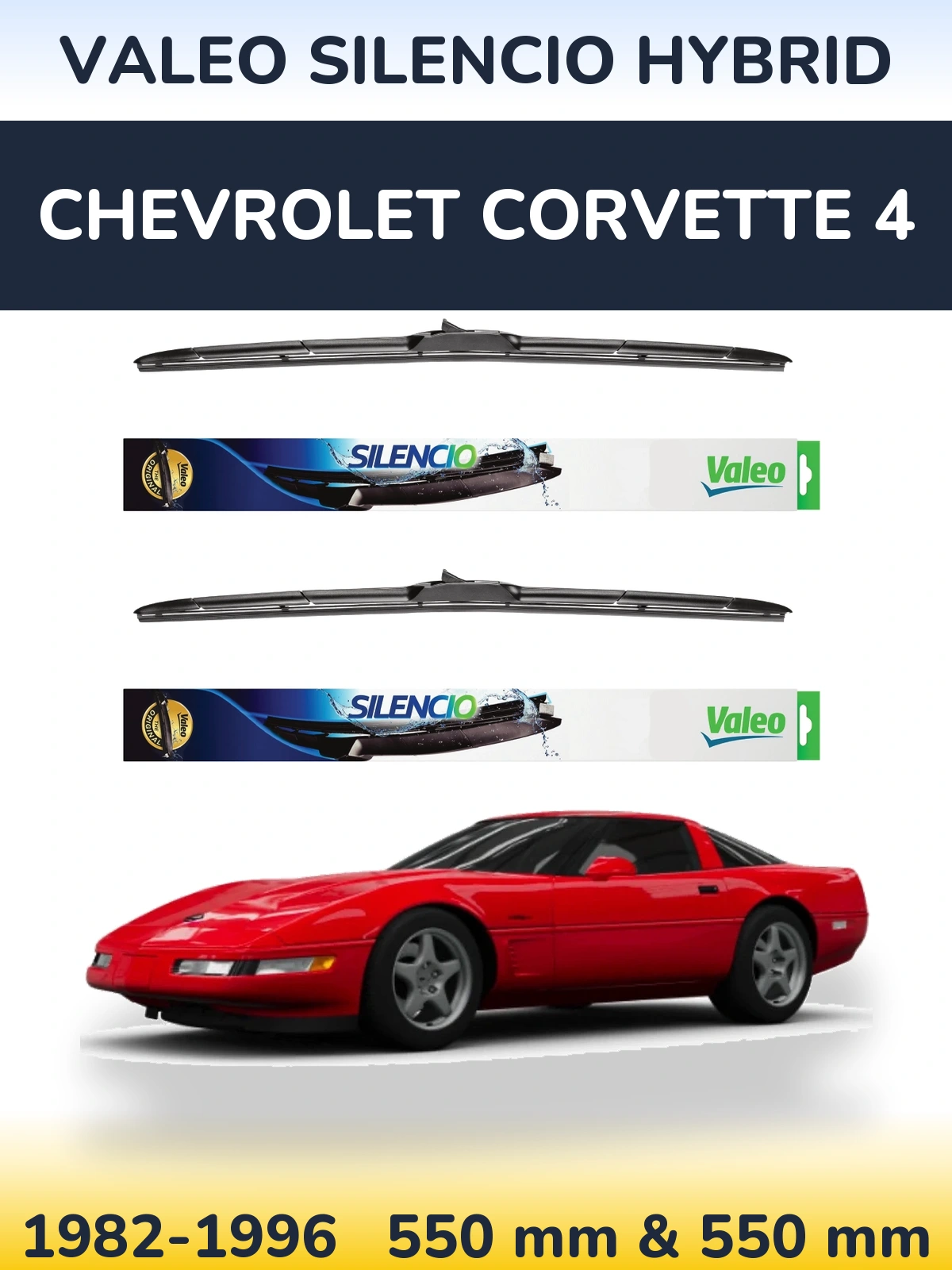 Комплект передних дворников Valeo Silencio Hybrid 550 & 550 мм для Chevrolet Corvette 4 1982-1996