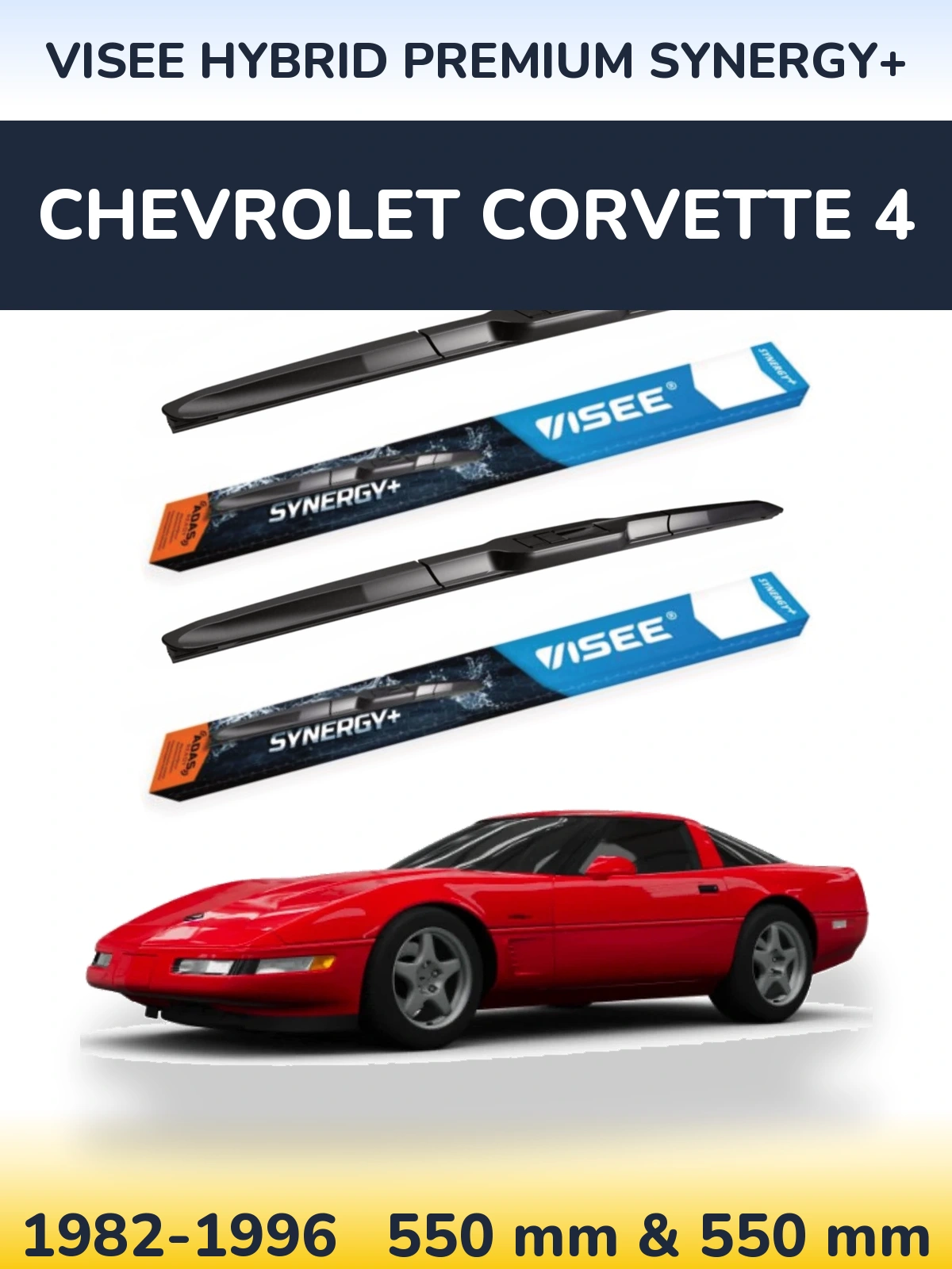 Front wiper blade set VISEE HYBRID PREMIUM SYNERGY+ 550 & 550 mm for Chevrolet Corvette 4 1982-1996