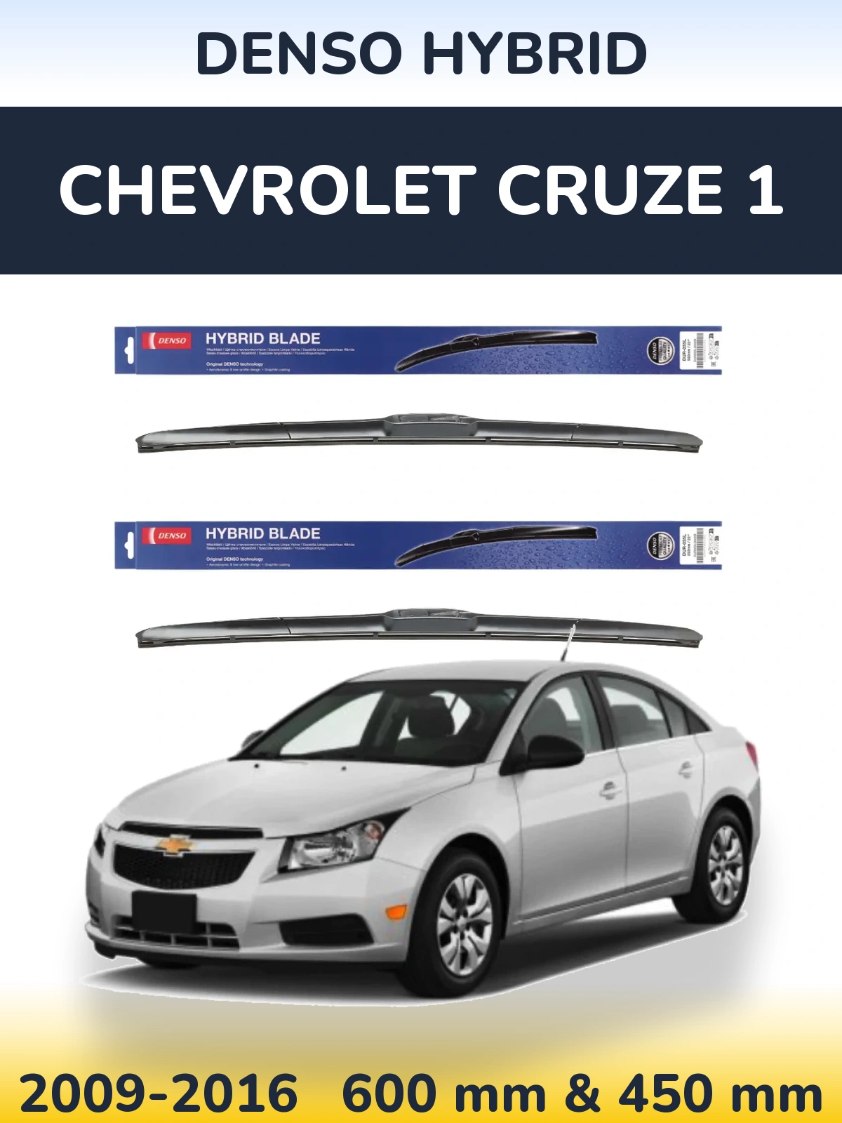Komplet przednich wycieraczek Denso Hybrid 600 & 450 mm do Chevrolet Cruze 1 2009-2016