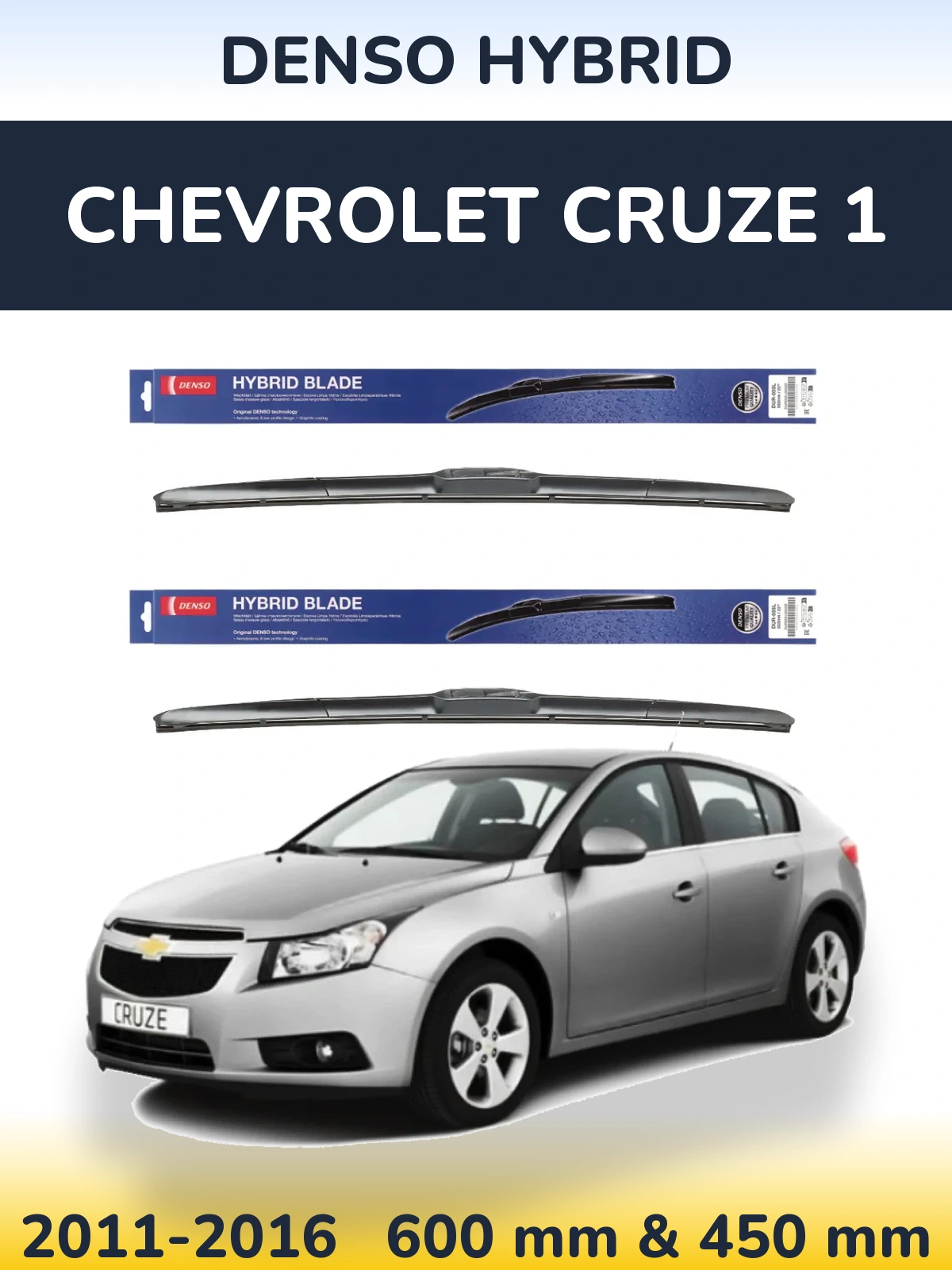 Komplet przednich wycieraczek Denso Hybrid 600 & 450 mm do Chevrolet Cruze 1 2011-2016