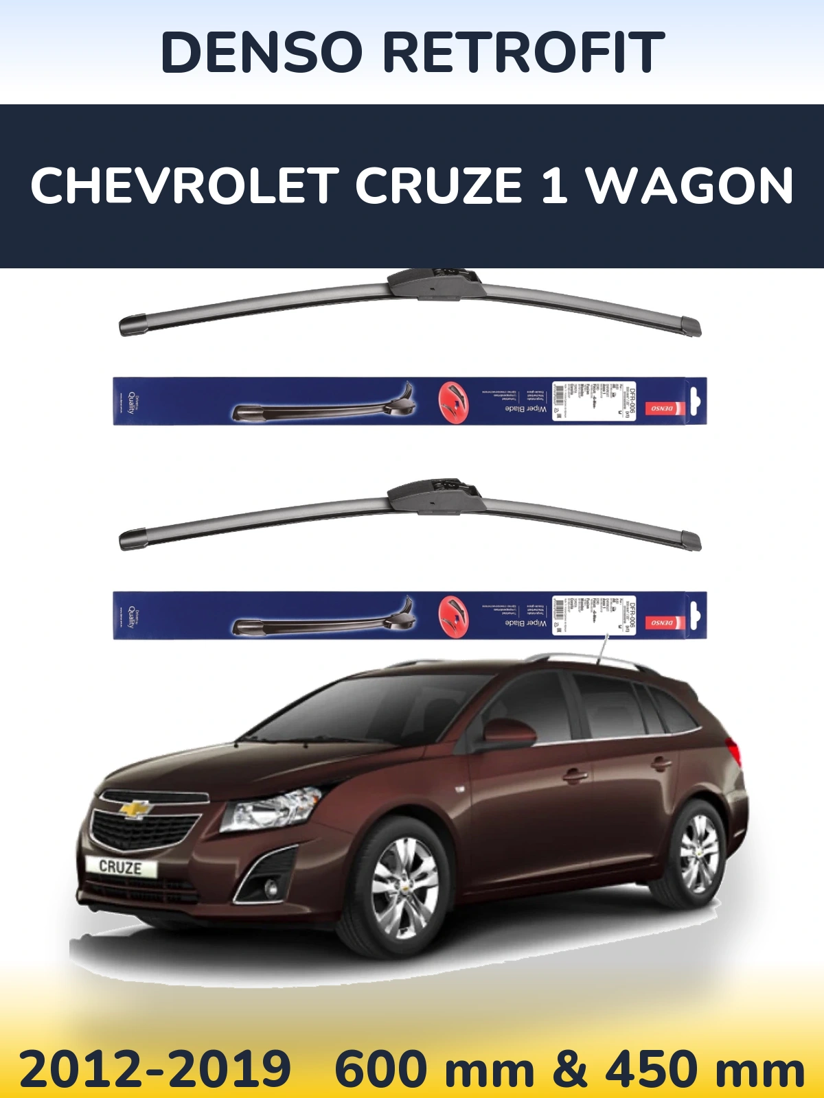 Комплект передних дворников Denso Retrofit 600 & 450 мм для Chevrolet Cruze 1 Wagon 2012-2019