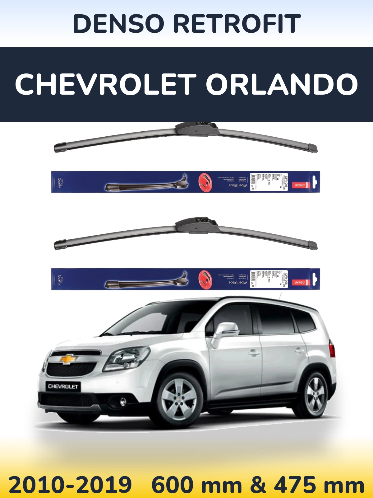 Front wiper blade set Denso Retrofit 600 & 475 mm for Chevrolet Orlando 2010-2019
