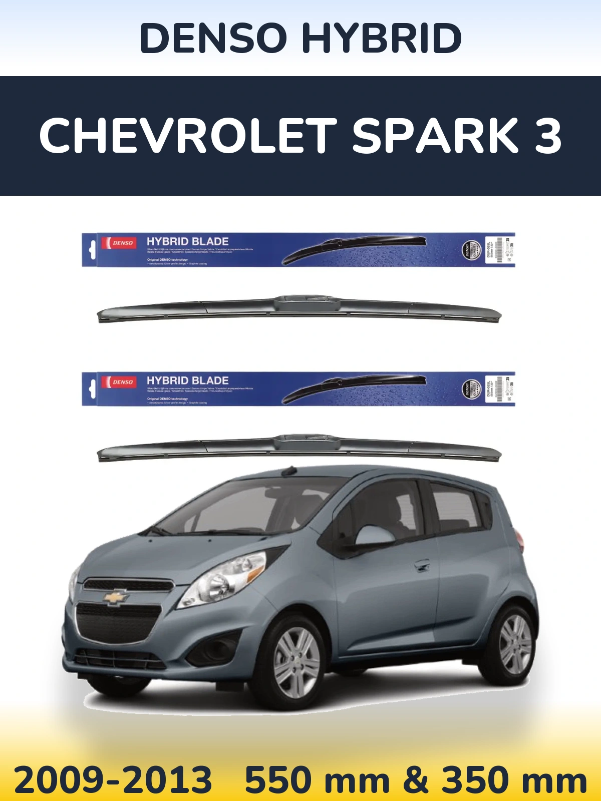 Front wiper blade set Denso Hybrid 550 & 350 mm for Chevrolet Spark 3 2009-2013