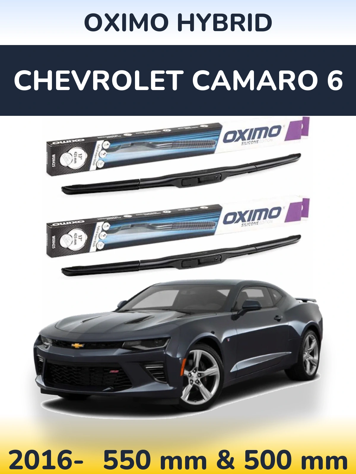Komplet przednich wycieraczek Oximo Hybrid 550 & 500 mm do Chevrolet Camaro 6 2016-2026